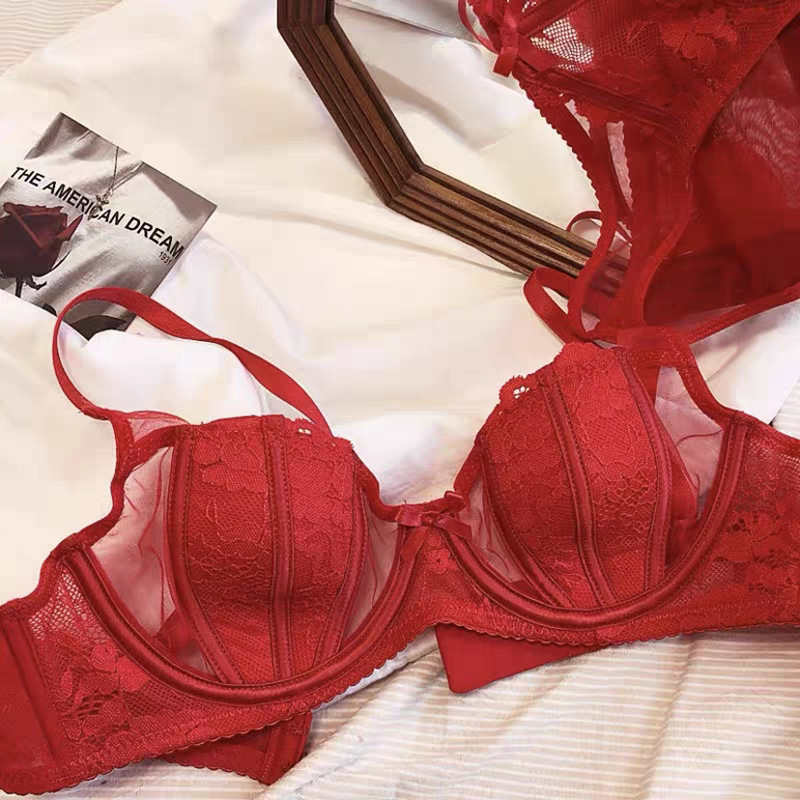 Embroidered lace underwire mesh bra