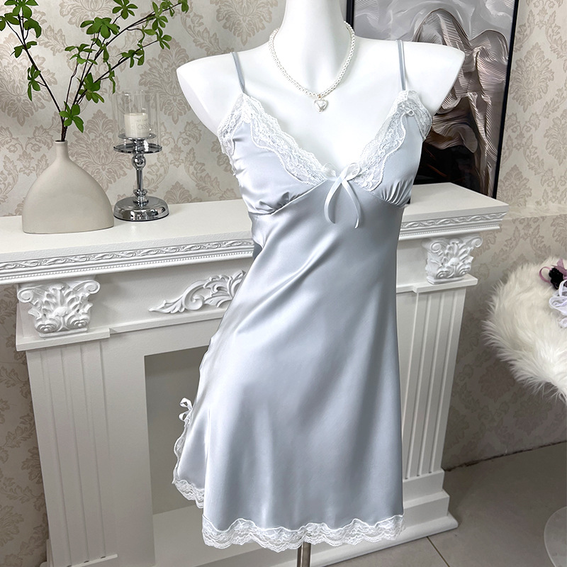 Summer sexy plus size ice silk nightgown