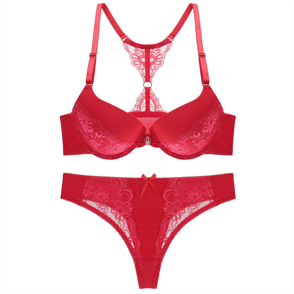 Sexy lace front button underwear thong set