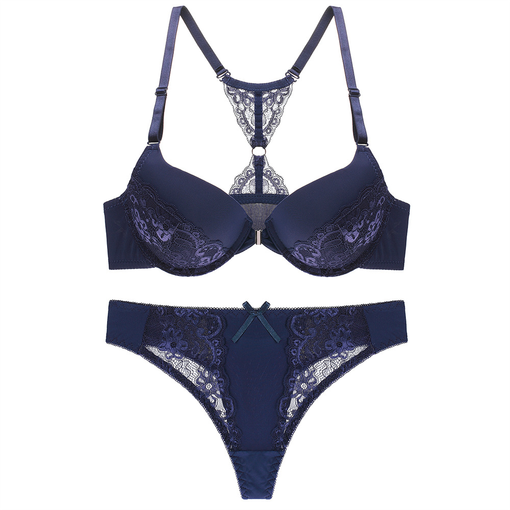 Sexy lace front button underwear thong set
