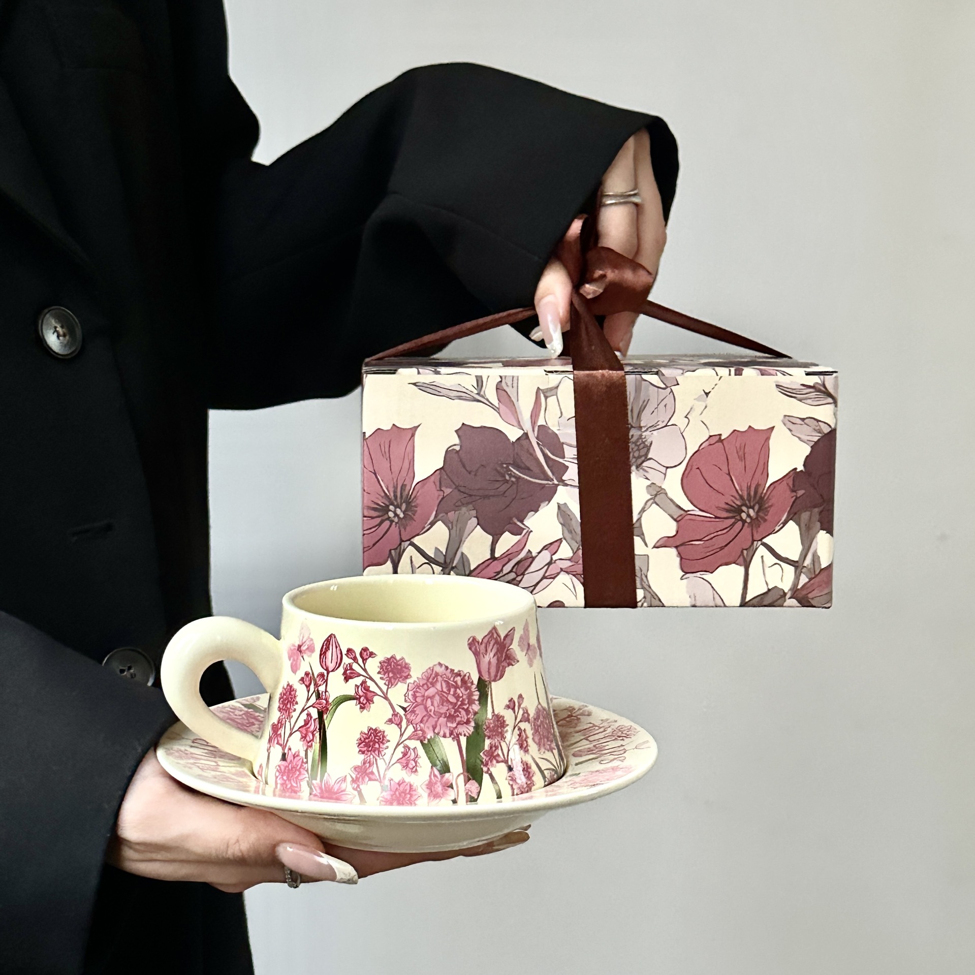 Hand drawn flower plant oil painting mug, birthday gift, souvenir