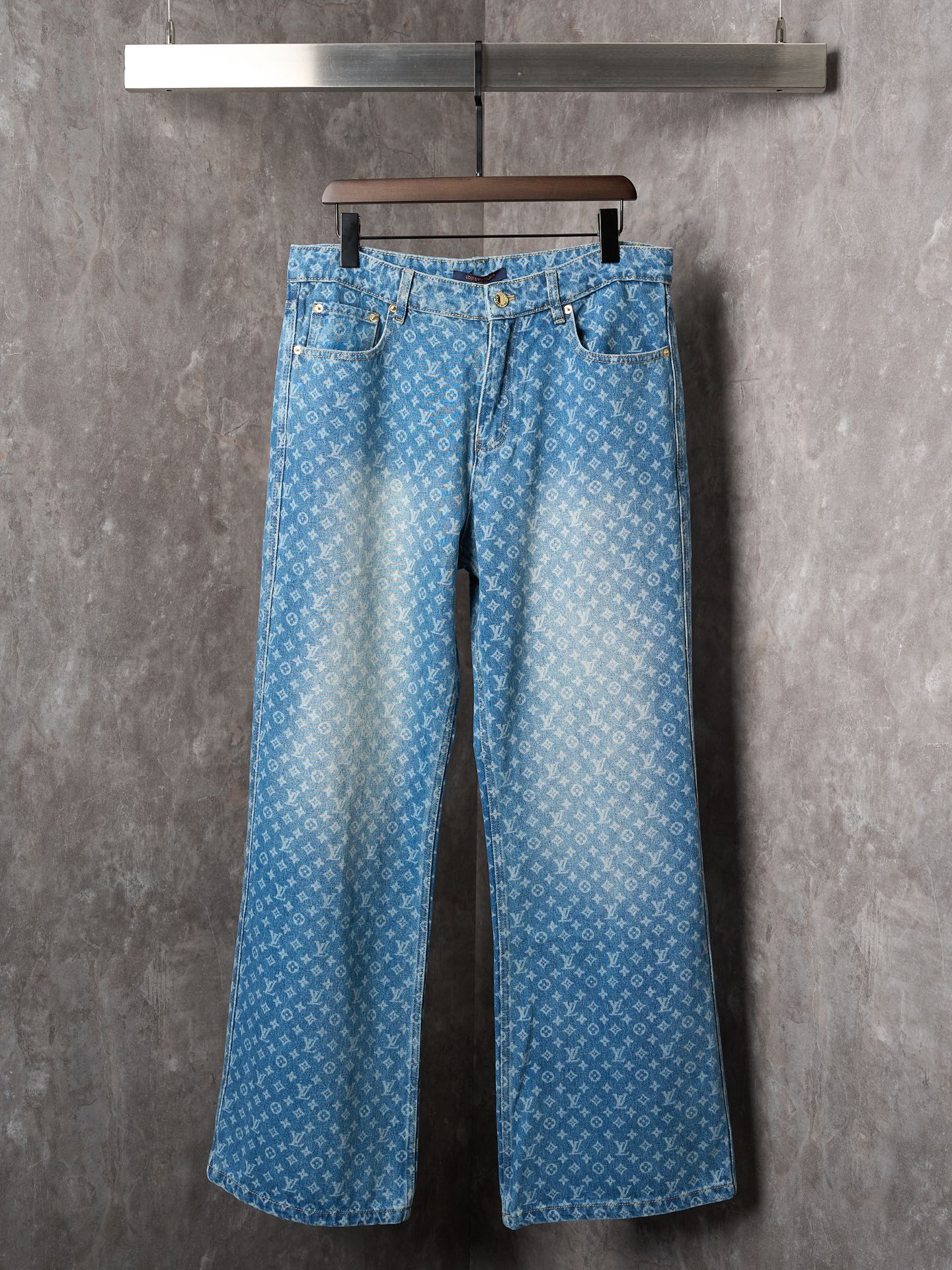 25SS new arrival Washed water gradient full print flared jeans