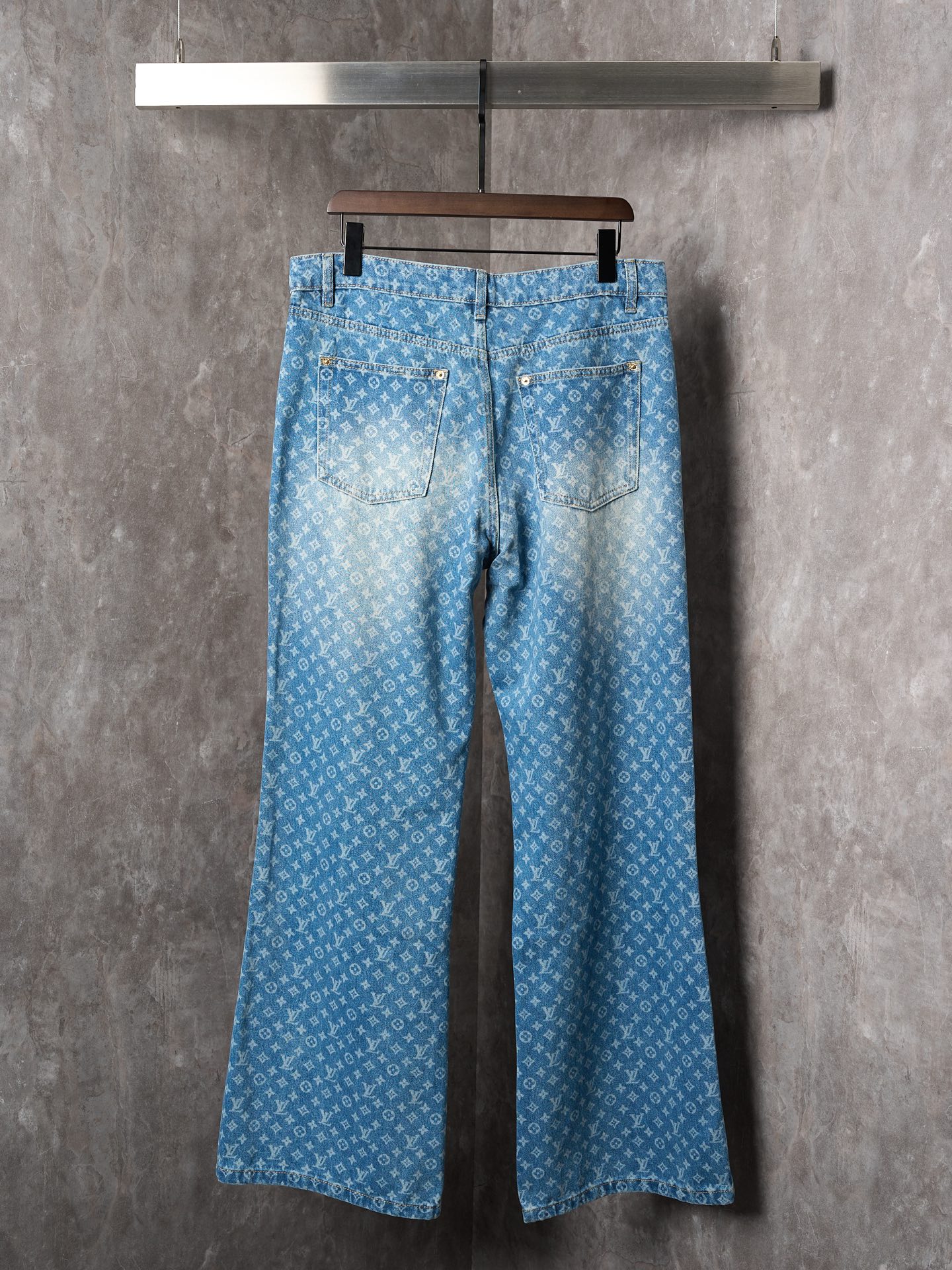 25SS new arrival Washed water gradient full print flared jeans