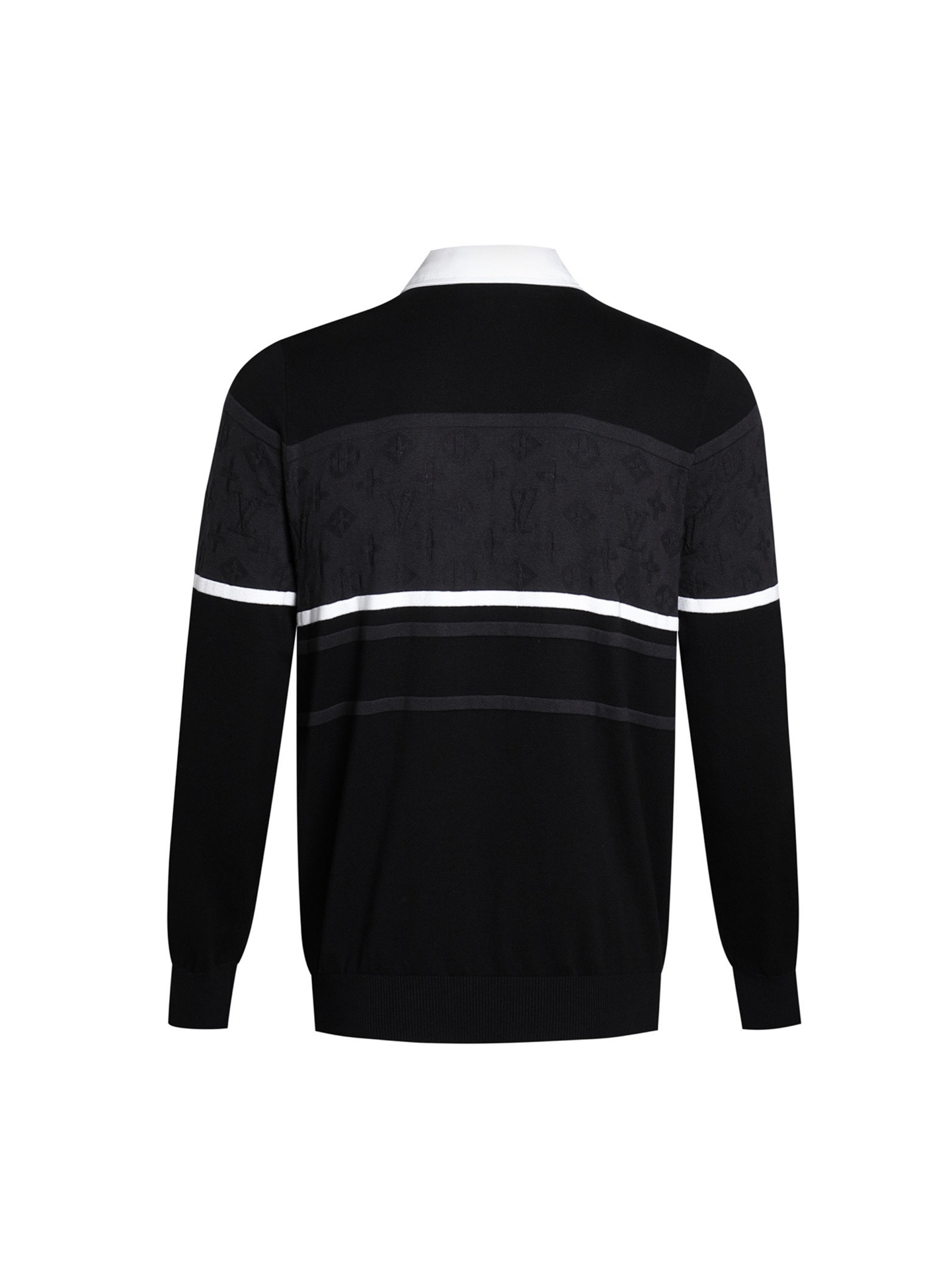 25ss Dark patterned jacquard long-sleeved top with patchwork design