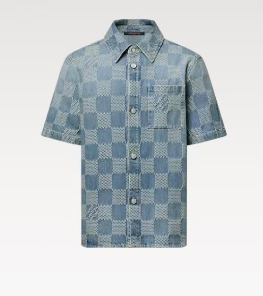 1:1 top quality checkerboard print short-sleeved denim jacket