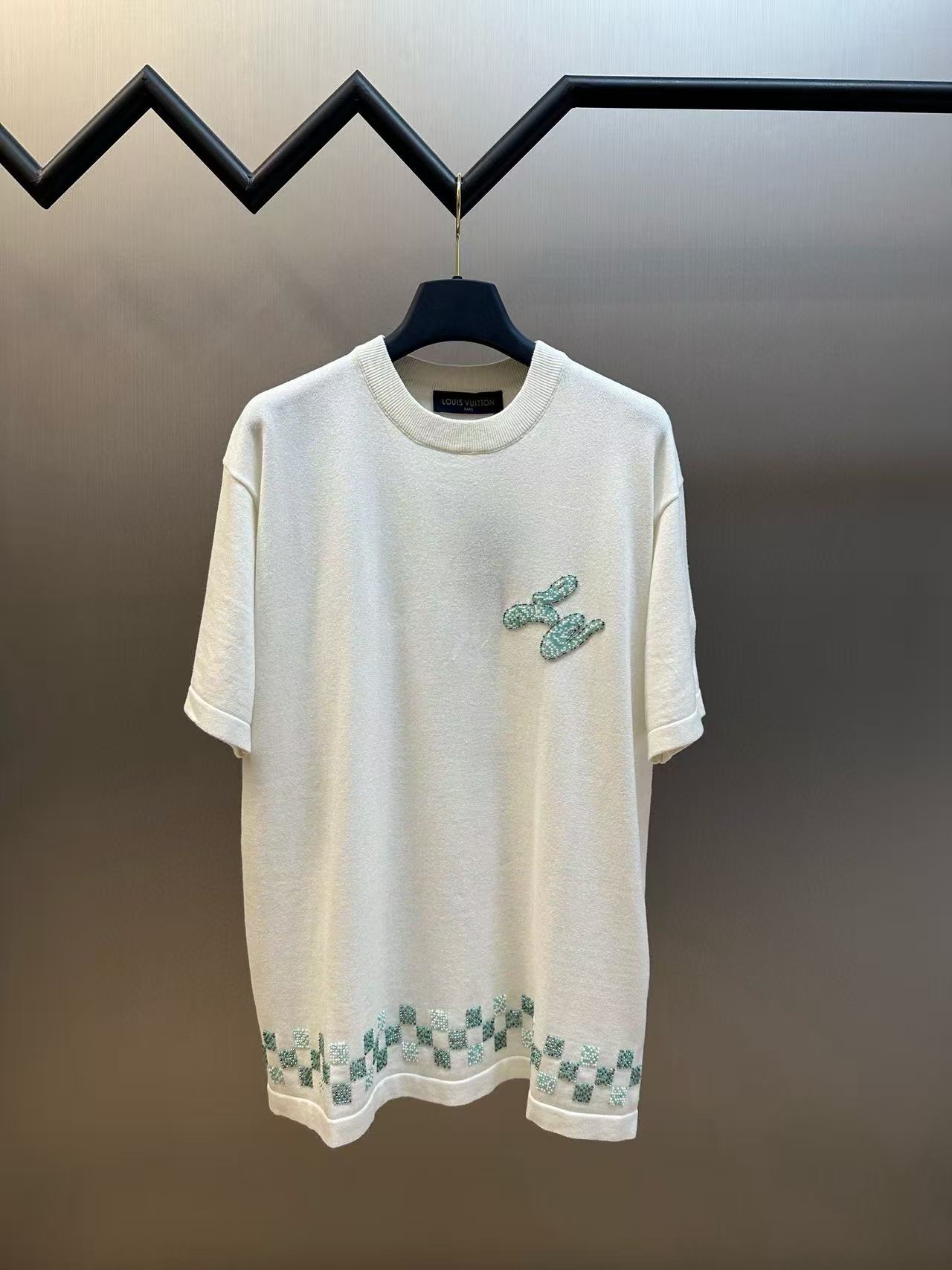 1:1 top quality Decorative  beadwork short-sleeved fabric short tee