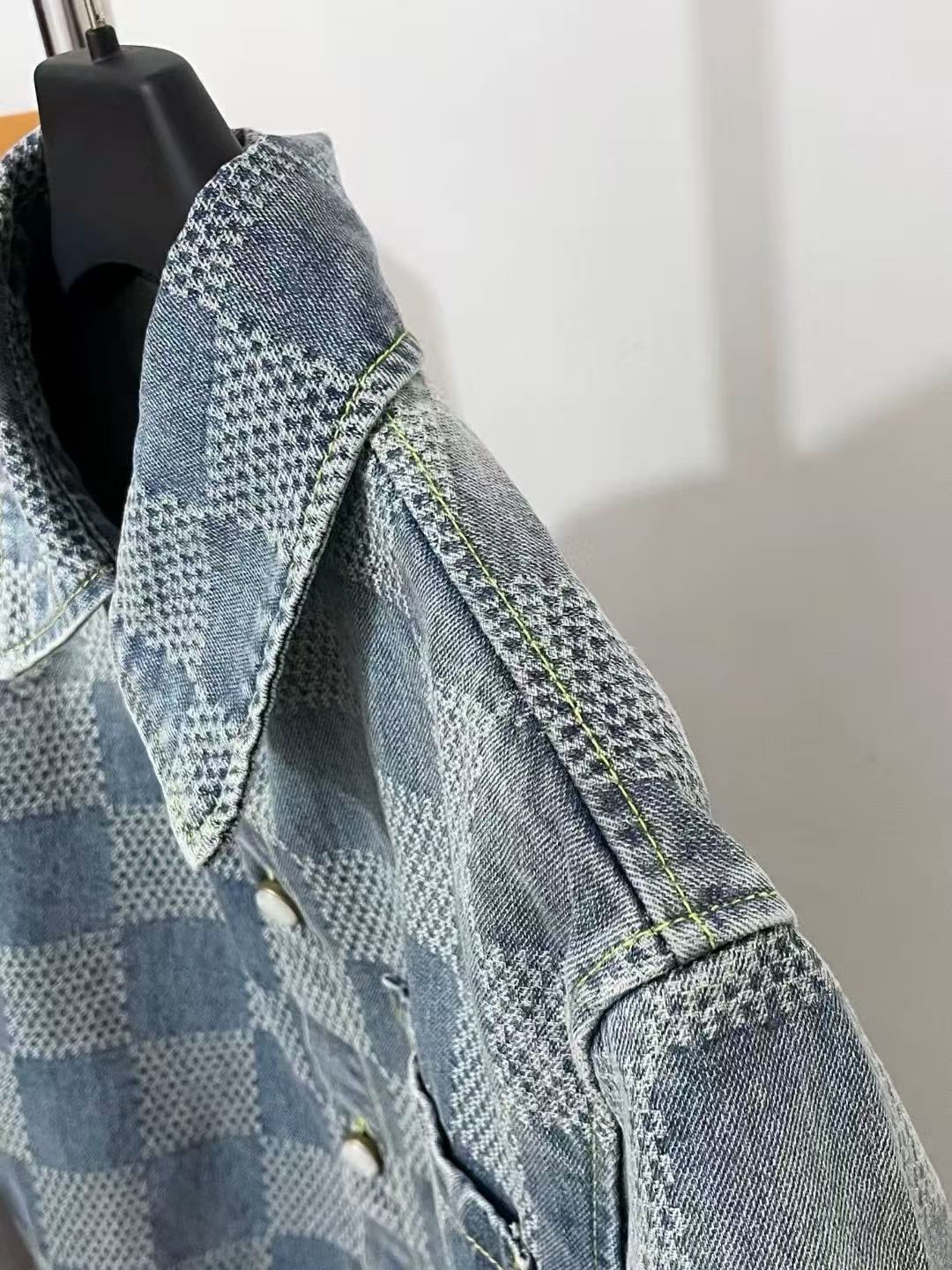 1:1 top quality checkerboard print short-sleeved denim jacket