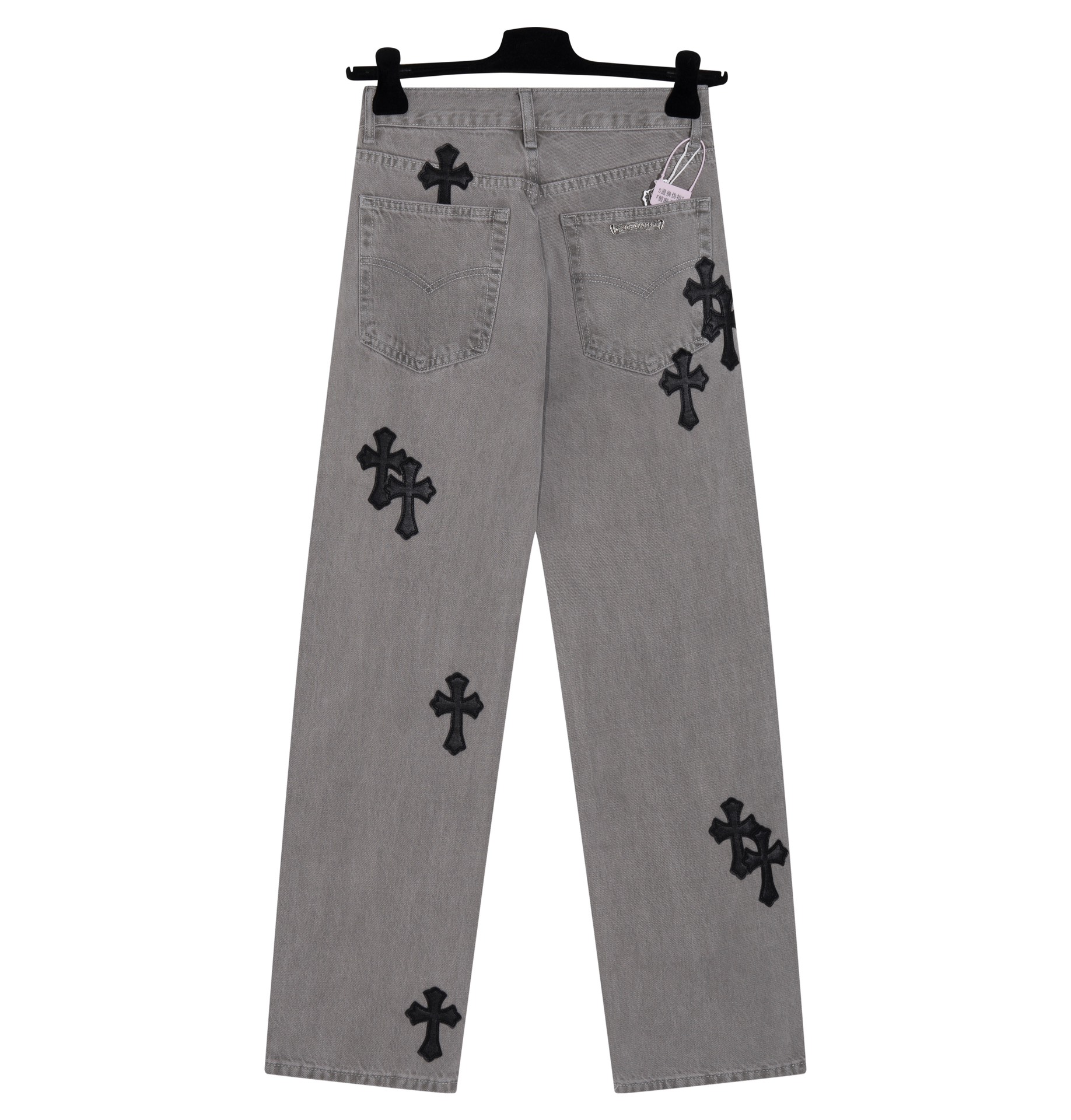 Limited edition grey patchwork leather high street jeans