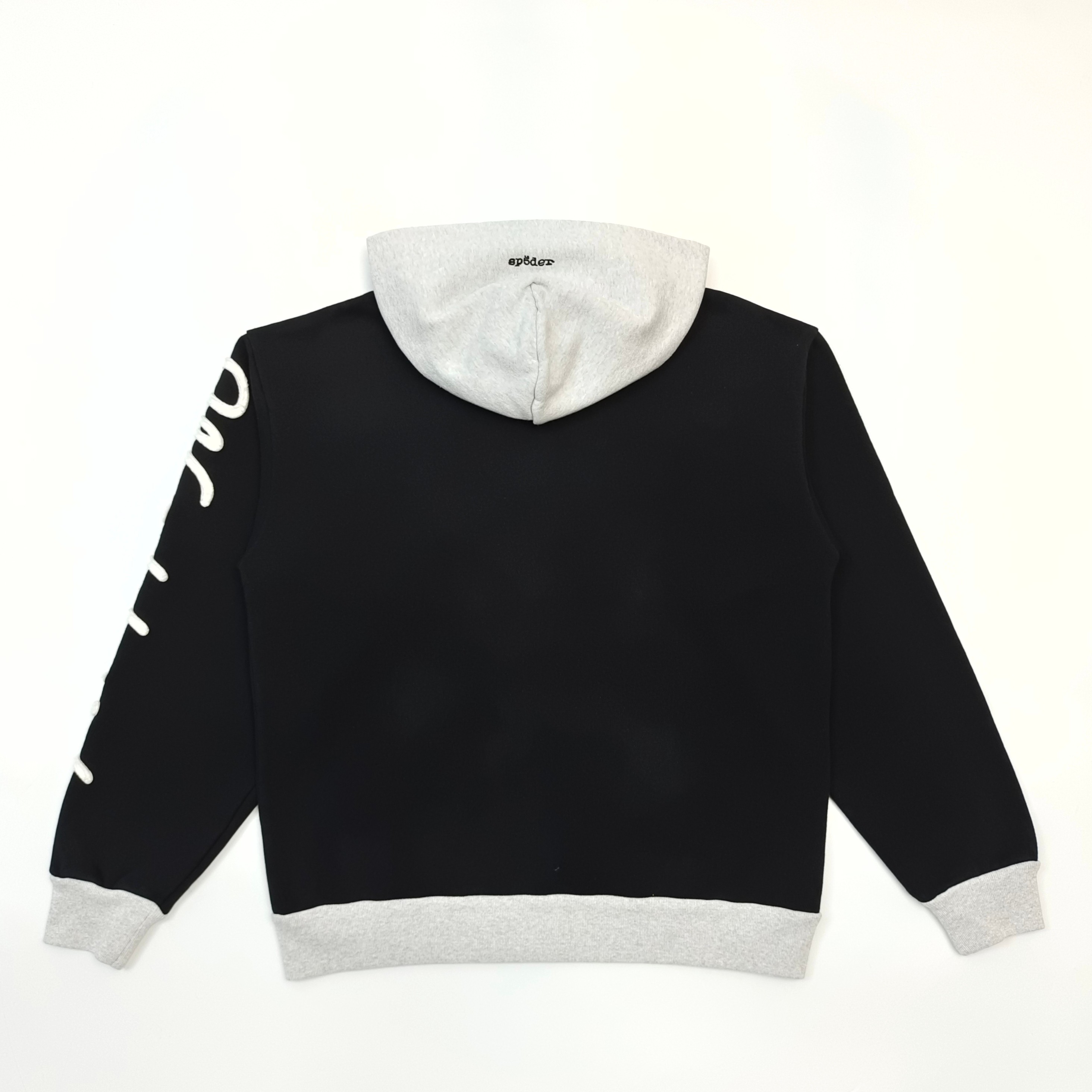 Grey and black color-blocked rhinestone washable hooded sweatshirt