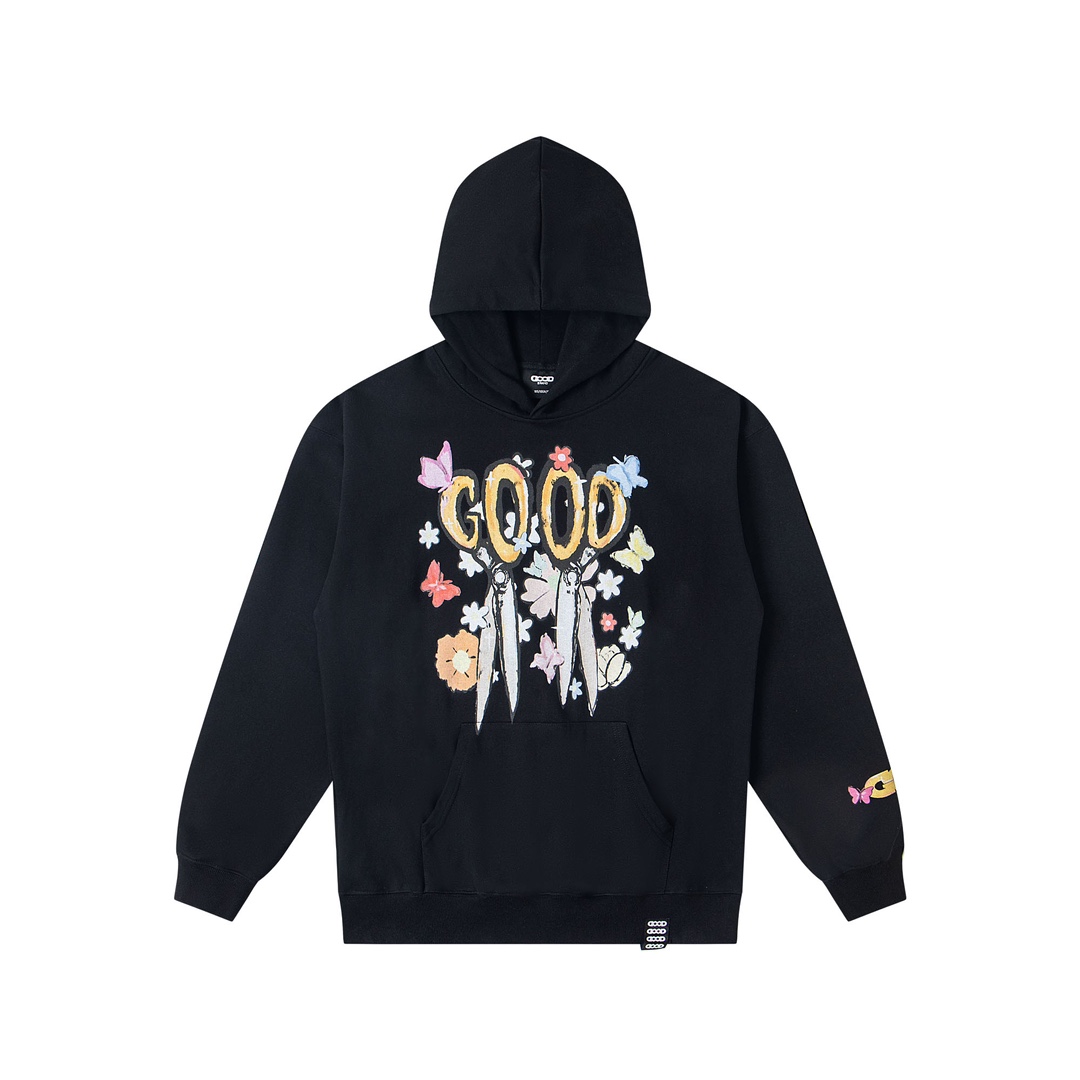 Butterfly flower scissors and crayon drawing sweatshirt hoodie