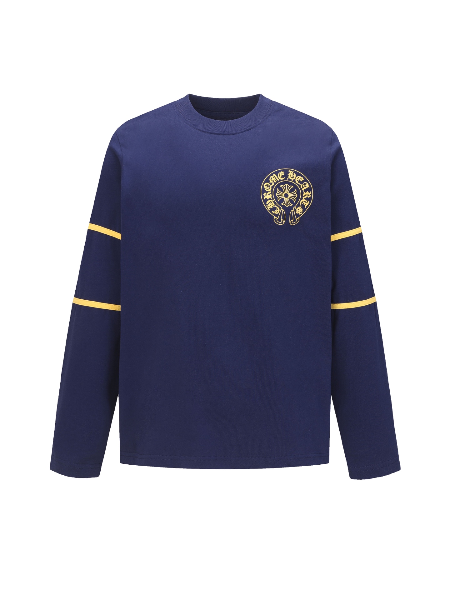 Sporty yellow printed dark blue long-sleeved shirt