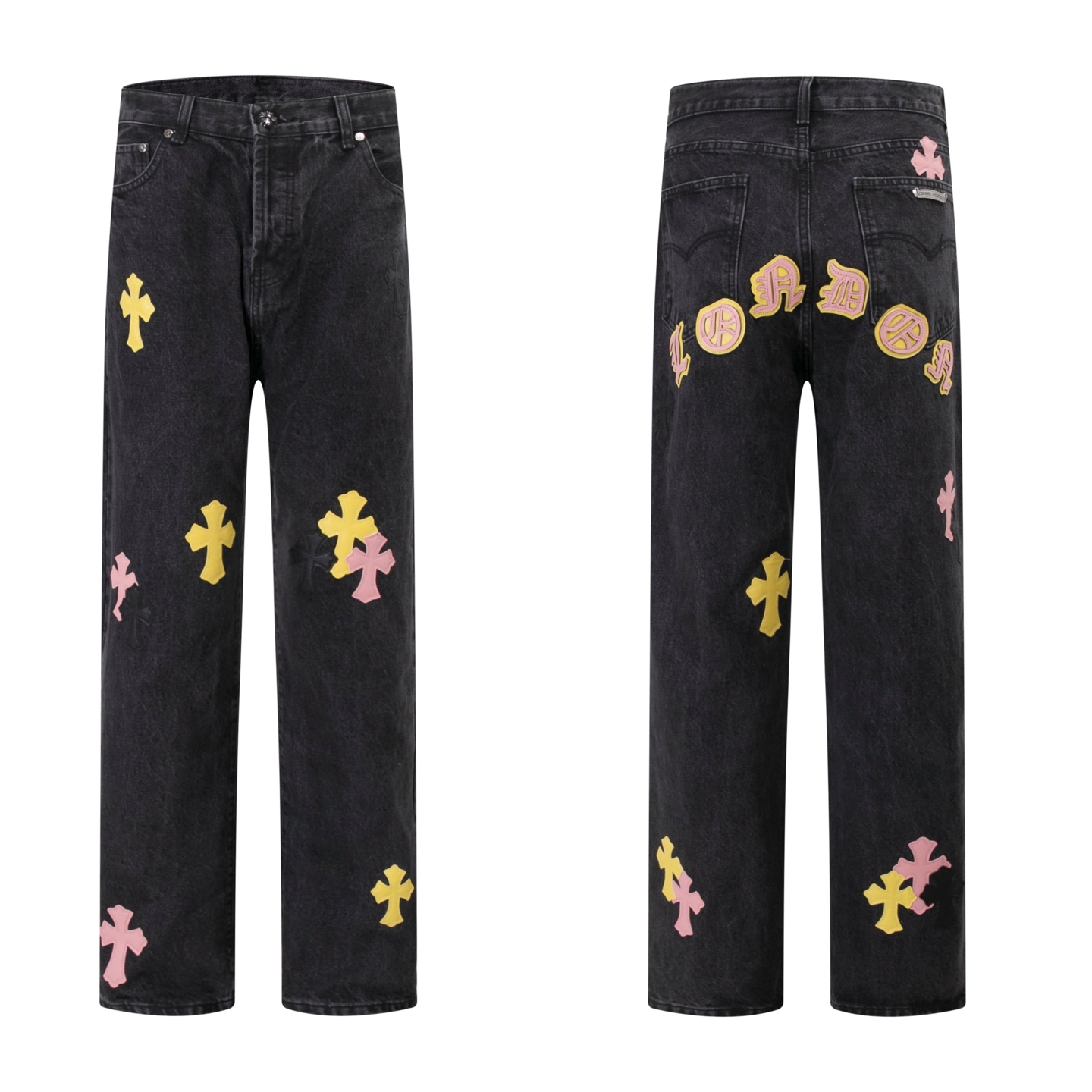 Chrome Hearts SS25 Black Colored Leather Sanskrit Jeans