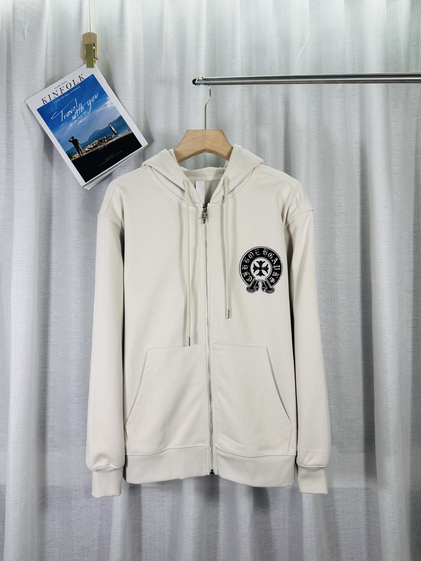 2025 Chrome Hearts Washed Burned-Pattern Applique Embroidery American-Style Hollow-Out Rhinestone-Appliqued 3D Stereo Casual Cardigan Hoodie