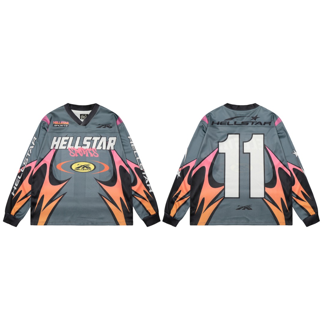 Mesh-stitched long-sleeved grey Thirt