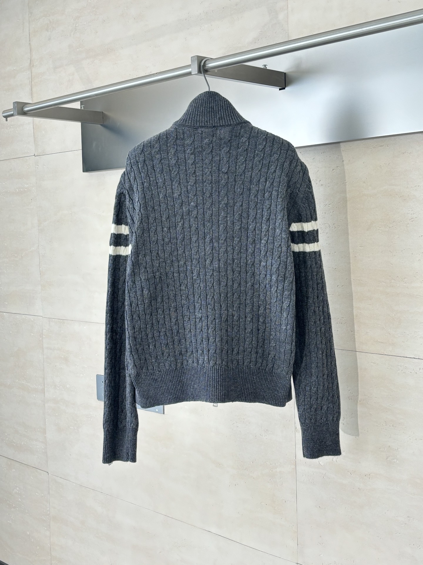MC zipper striped wool patchwork down jacket