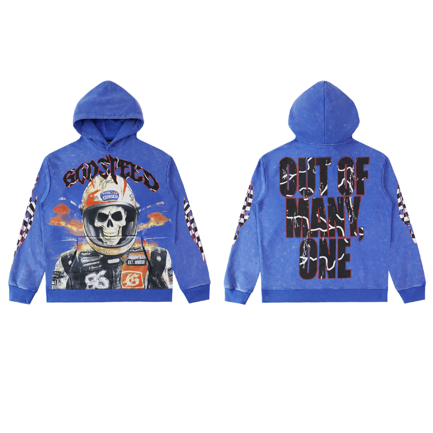 New arrival Water-washed distressed print hooded sweatshirt