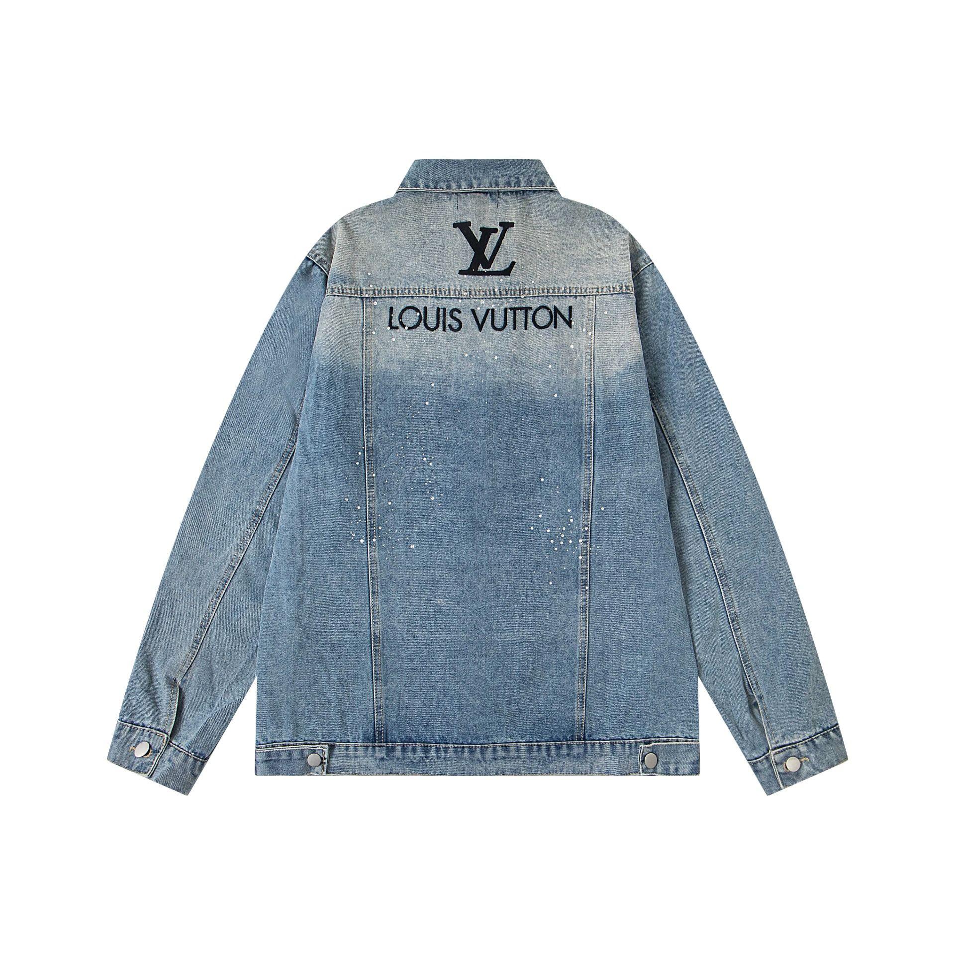 Louis Vuitton starry Sky rhinestone embroidered letter distressed and worn full diamond denim jacket