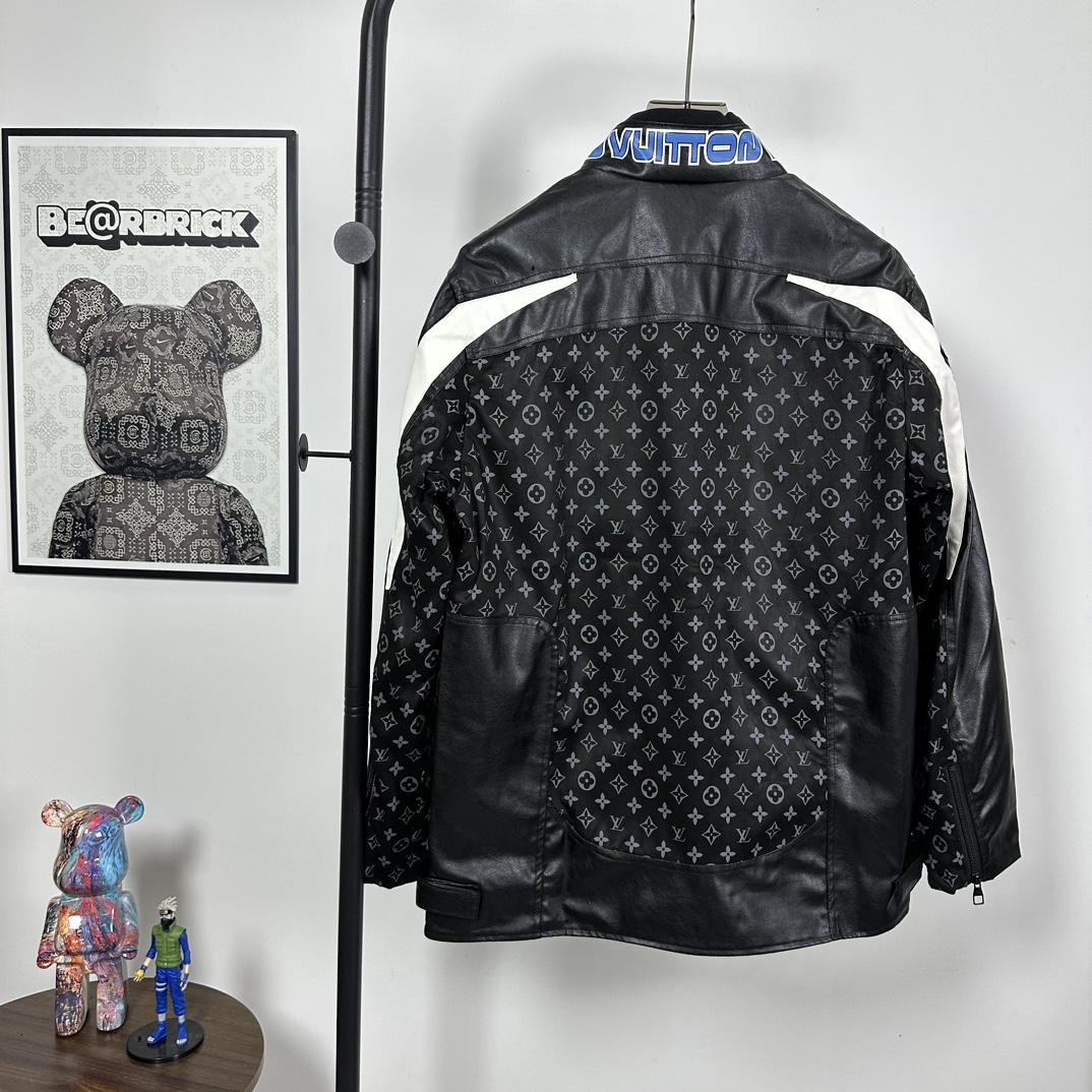 LV runway style patchwork color-blocking off-road racing style motorcycle leather jacket