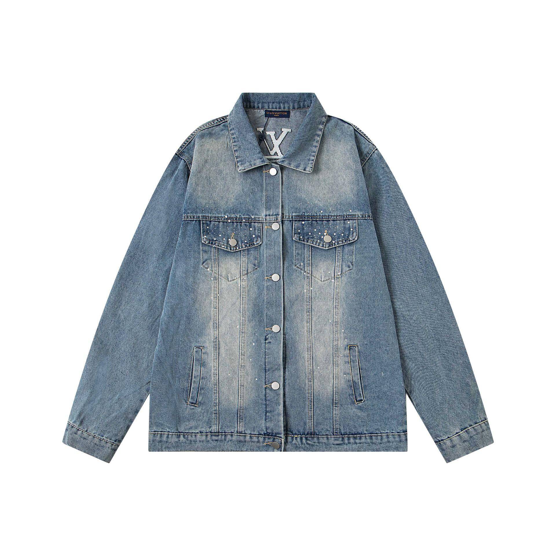 Louis Vuitton starry Sky rhinestone embroidered letter distressed and worn full diamond denim jacket