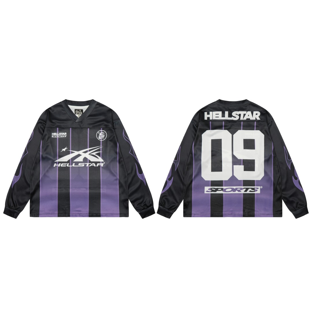 Mesh-stitched long-sleeved purple/black jersey shirt