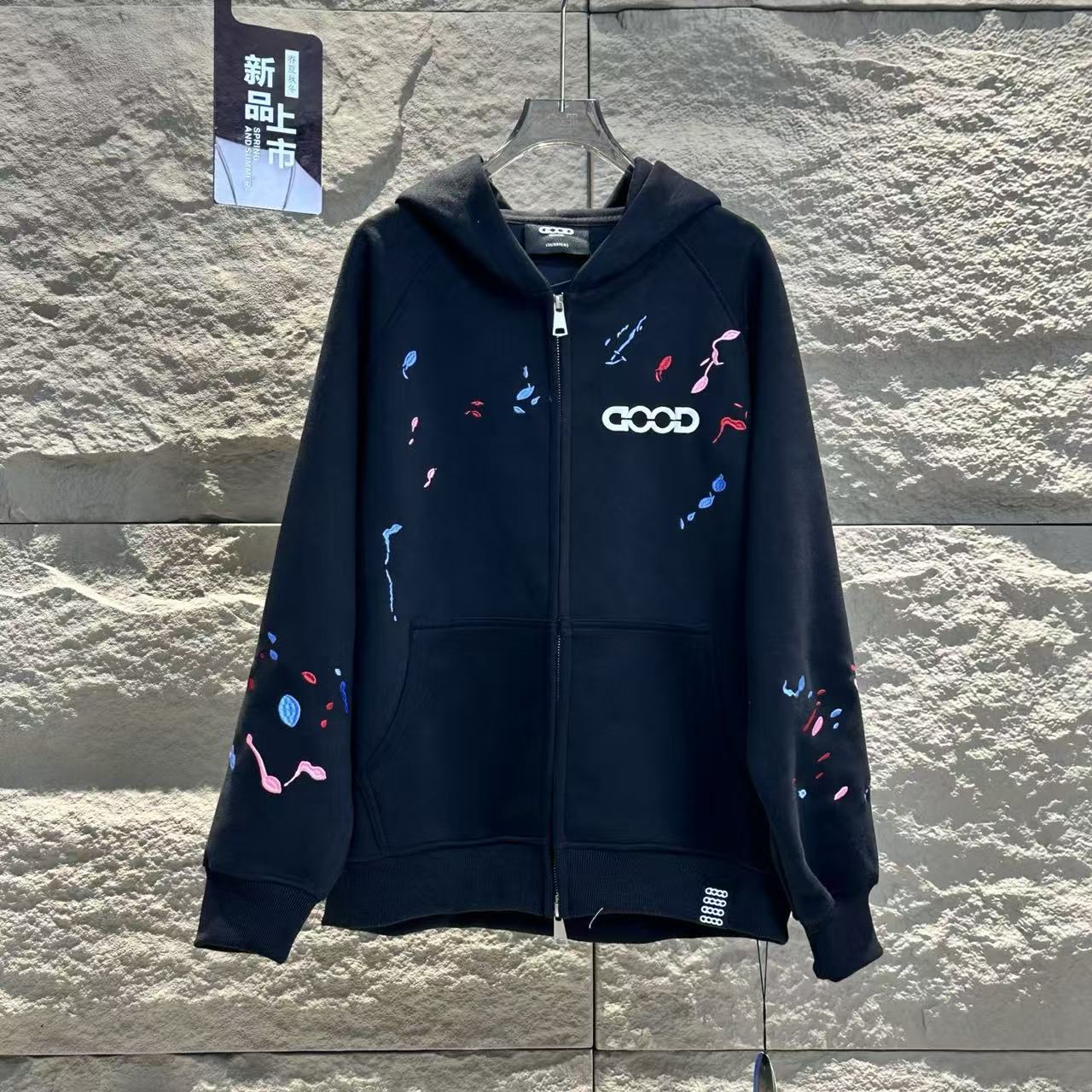New arrival Candy embroidery ink-wash hooded cardigan hoodie