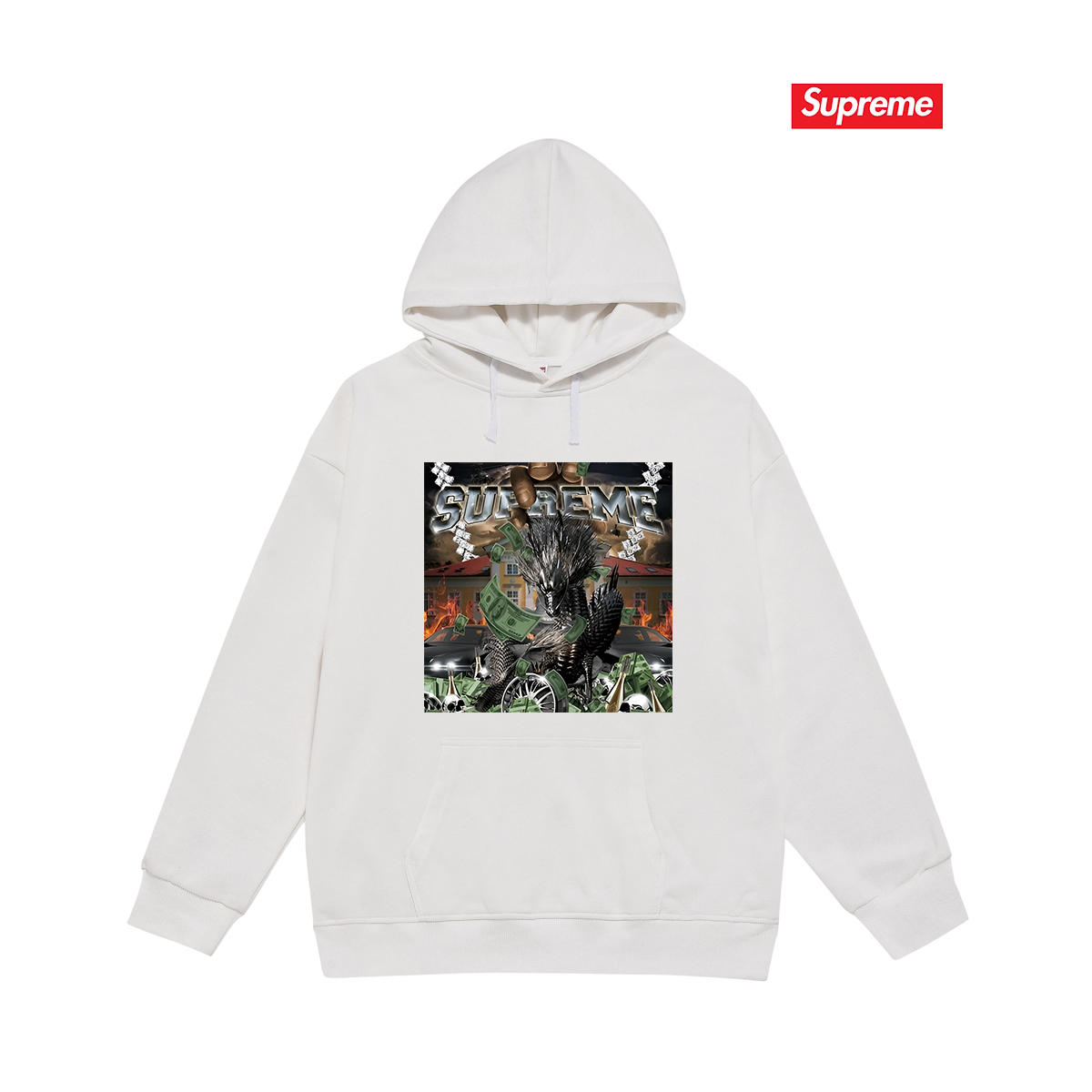 High quality mechanical dragon print flower hooded sweatshirt