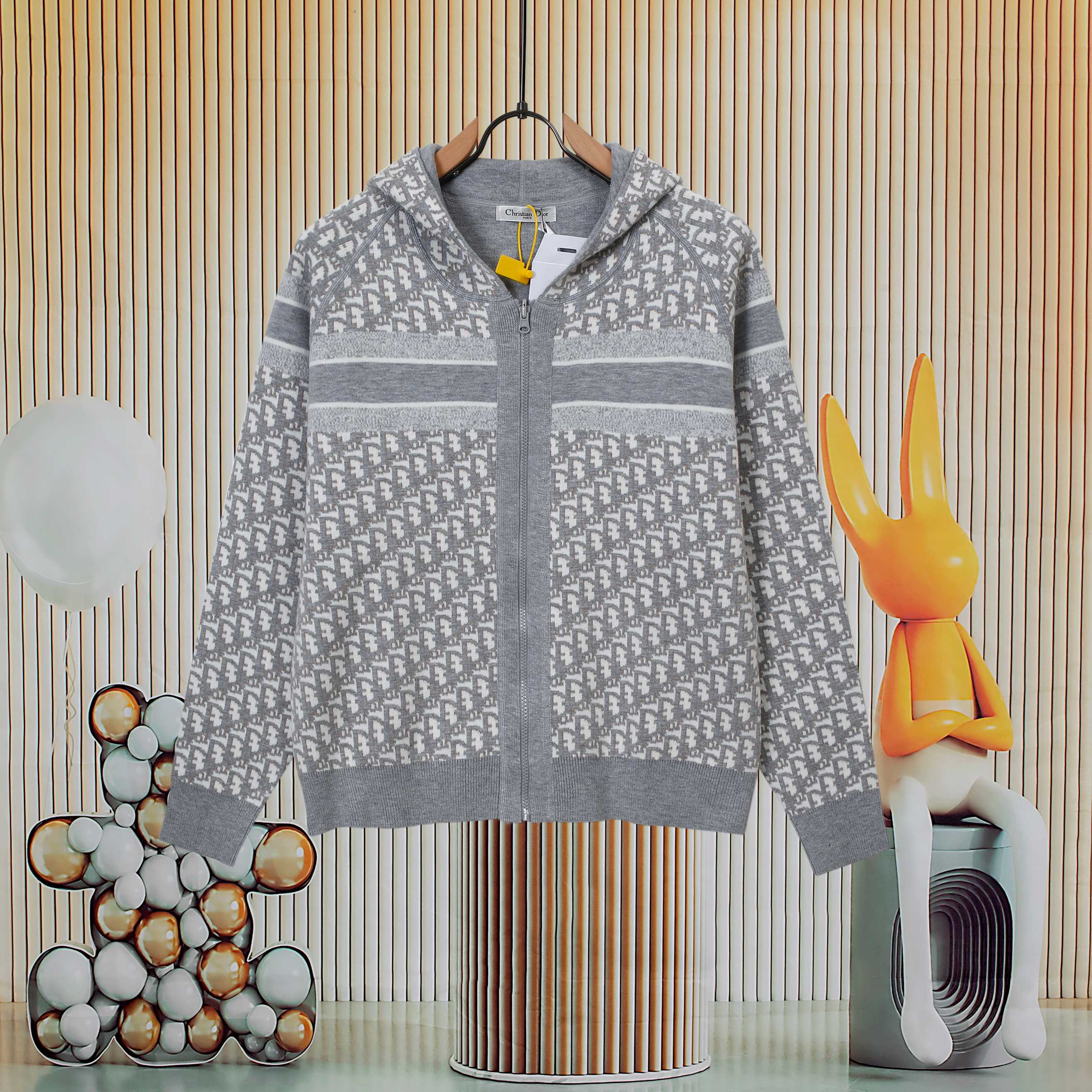 A classic monogram double-sided wool and cashmere hooded cardigan