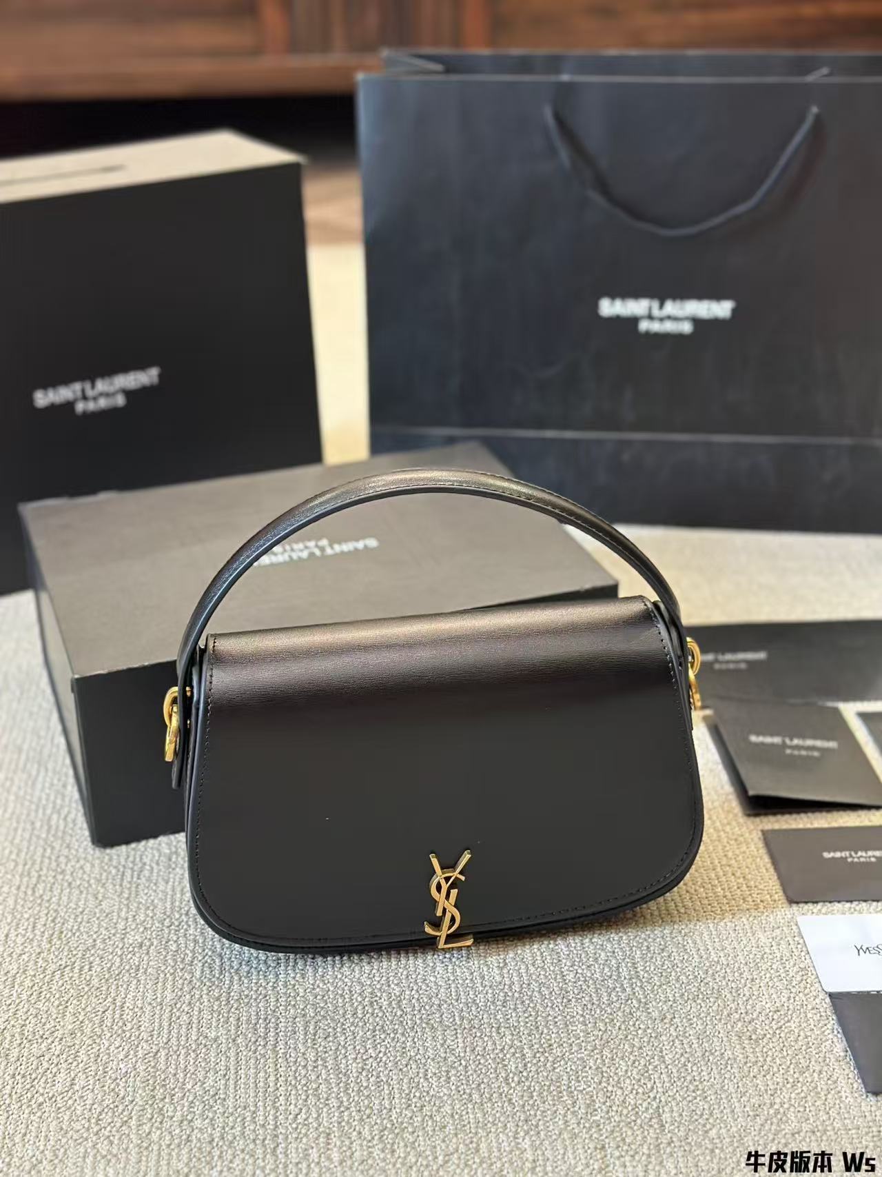 YSL/Saint Laurent Women's VOLTAIRE Mini Black Leather Shoulder Bag