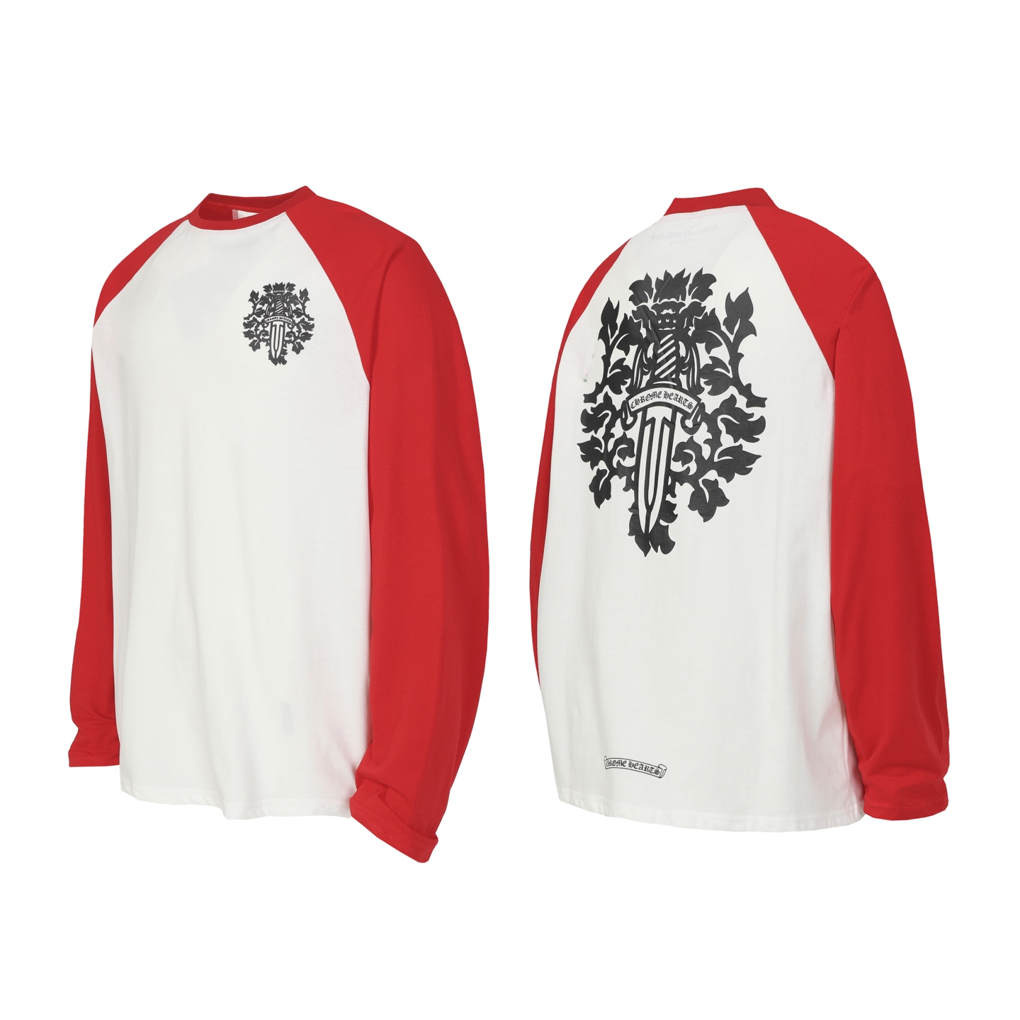 White and red printed long-sleeved T-shirt