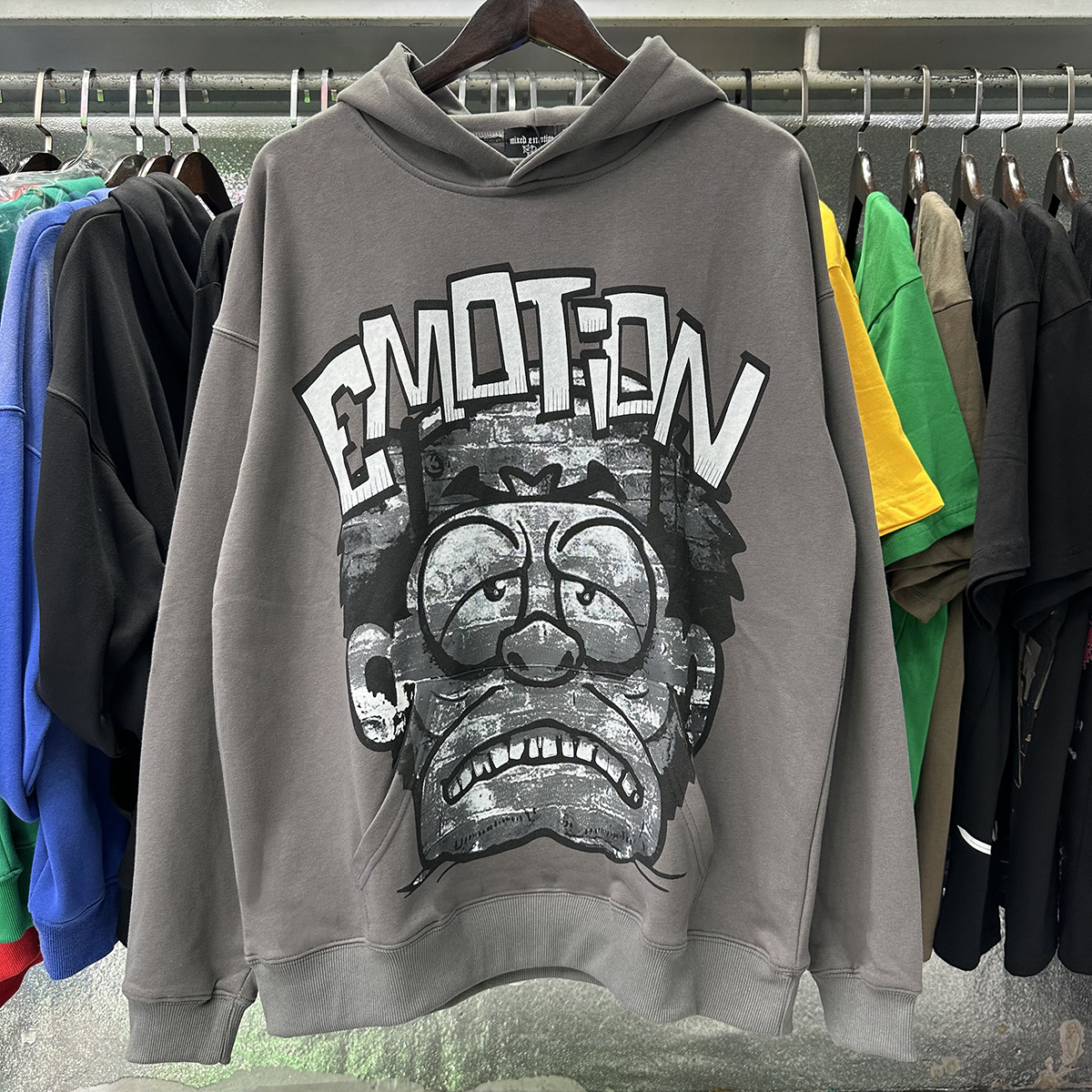 New arrival High-quality looped terry  monster print hoodie