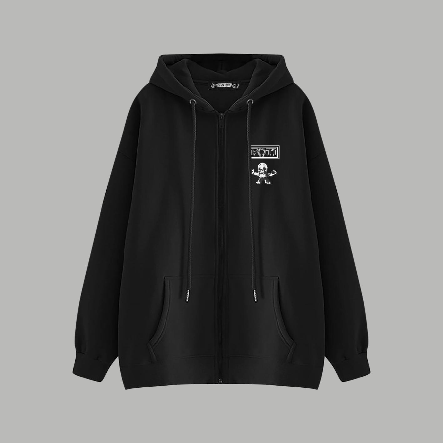 Classic cross front and back letter logo zipper hooded sweatshirt
