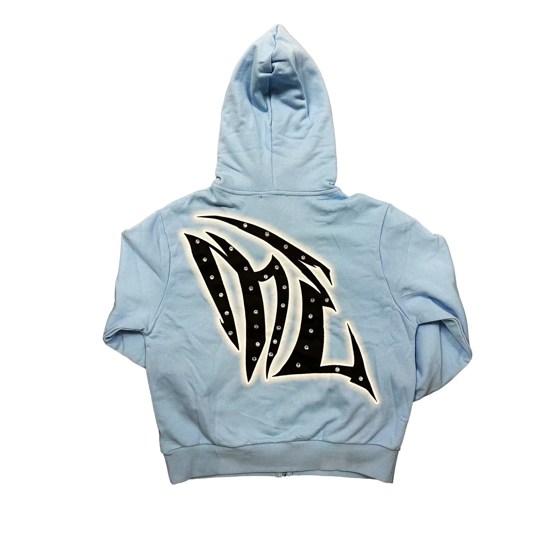 Washed blue zippered hooded sweatshirt