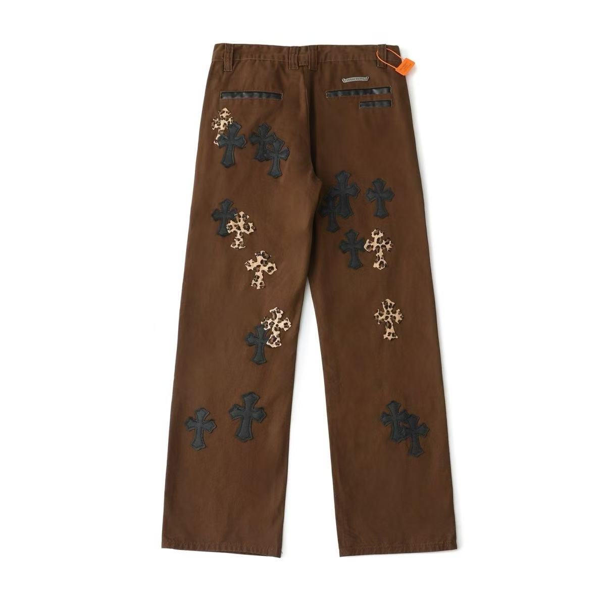 Maillard color series leopard print cross patch brown jeans