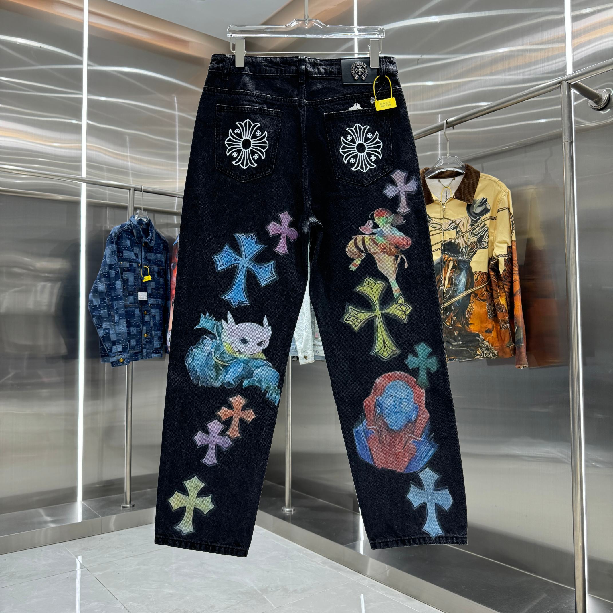 Straight-Leg Jeans with All-Over Cross Cartoon Print