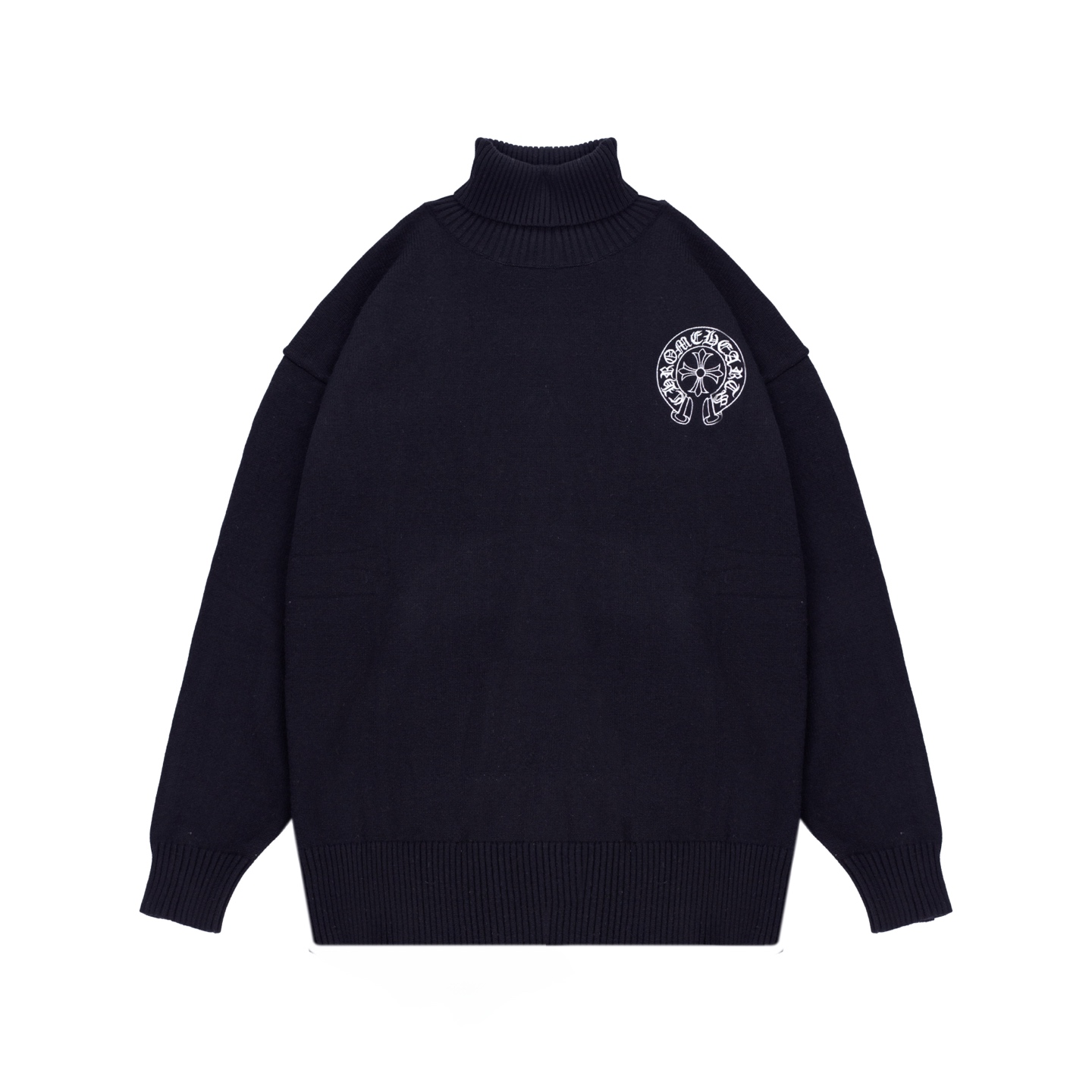 CH2025ss catwalk style mercerized cotton knitted loose high-neck sweater
