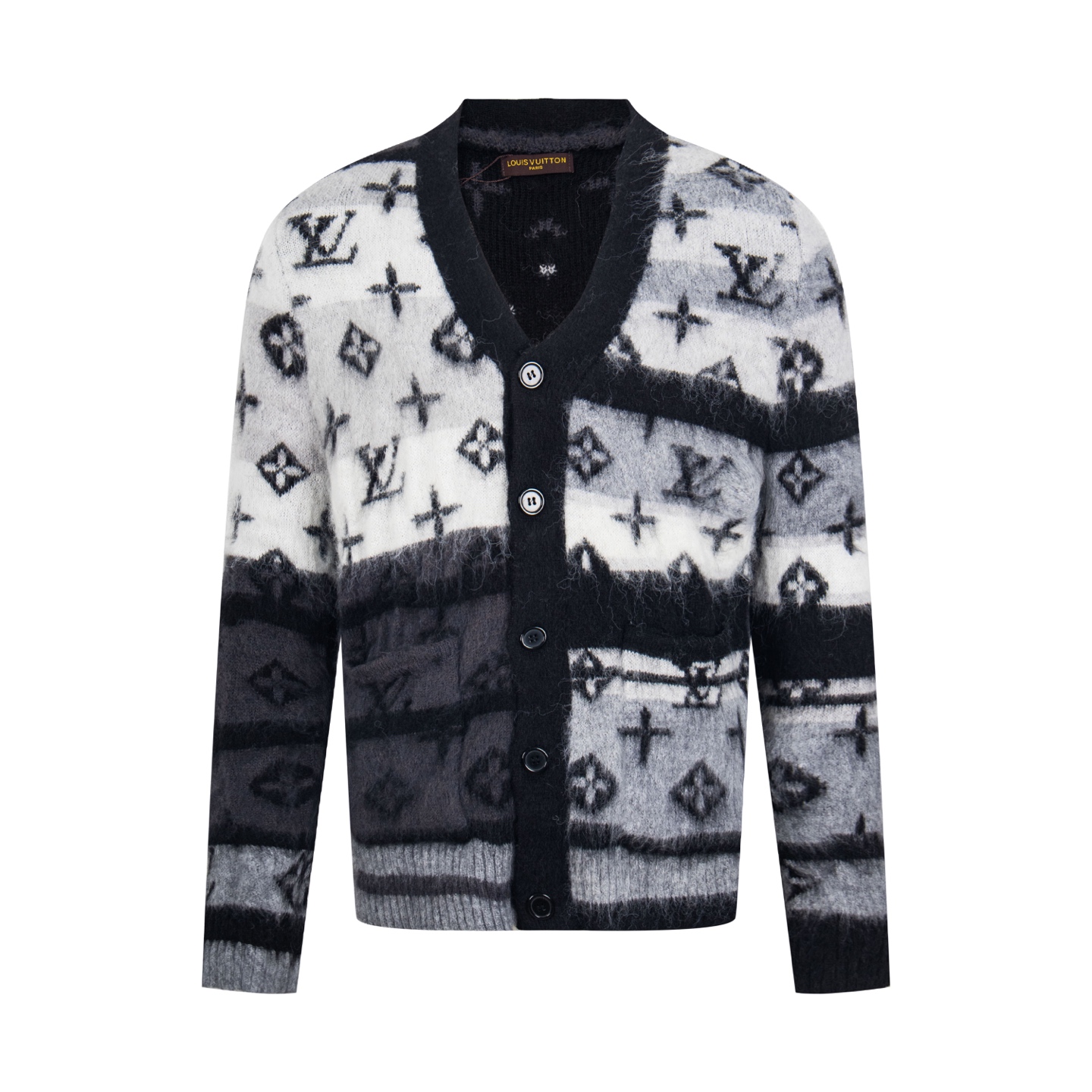 A gray and white gradient mohair cardigan