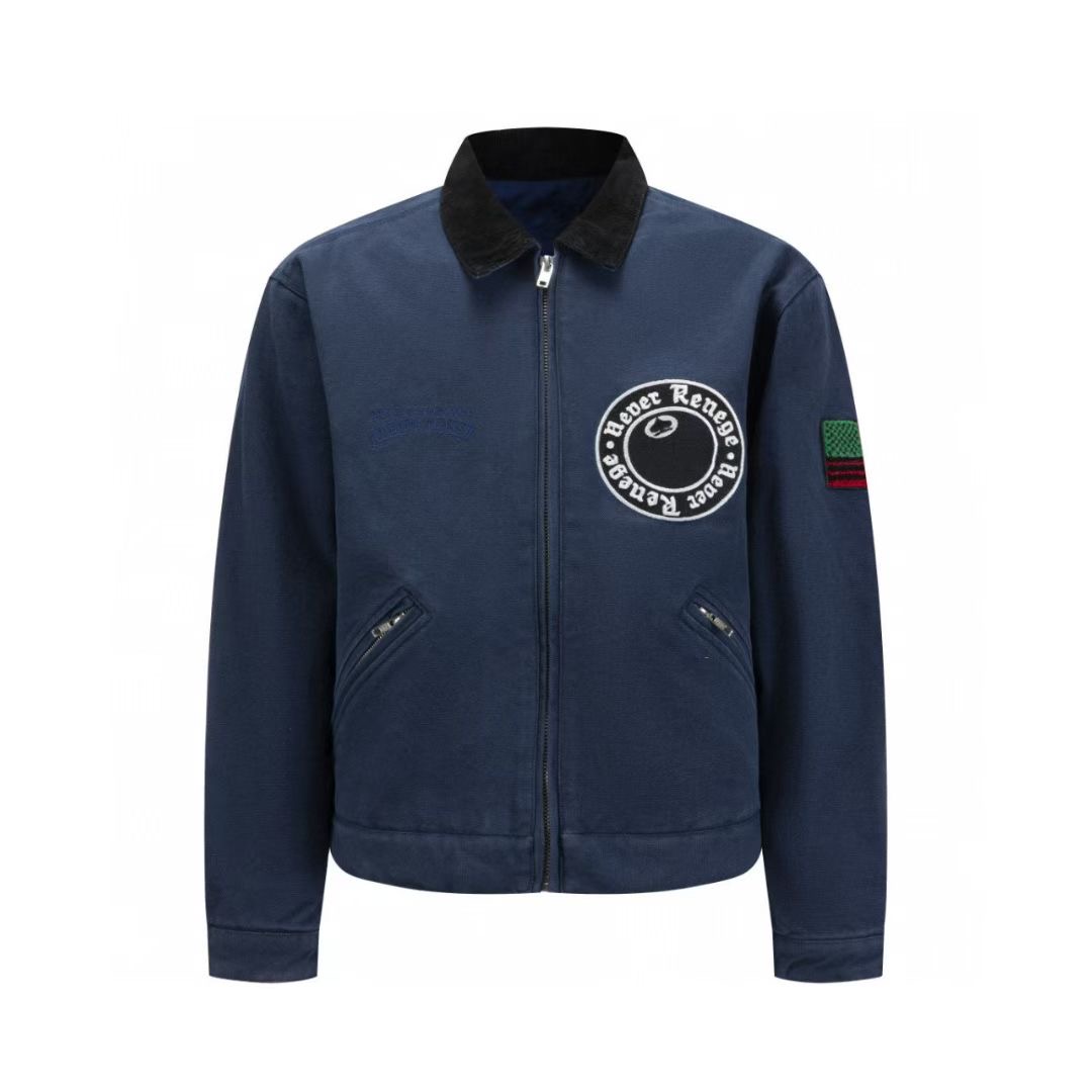 High-quality deep blue co-branded denim jacket