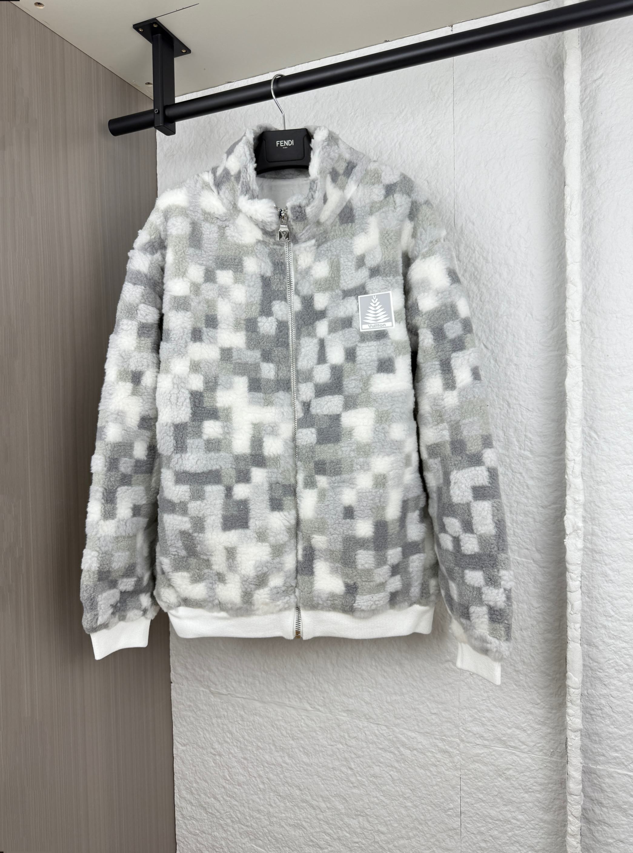 Block-color lambskin jacket
