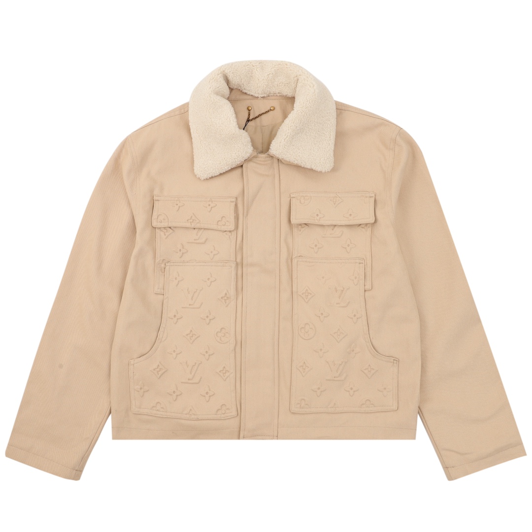 Embossed and embossed wool-neck denim jacket