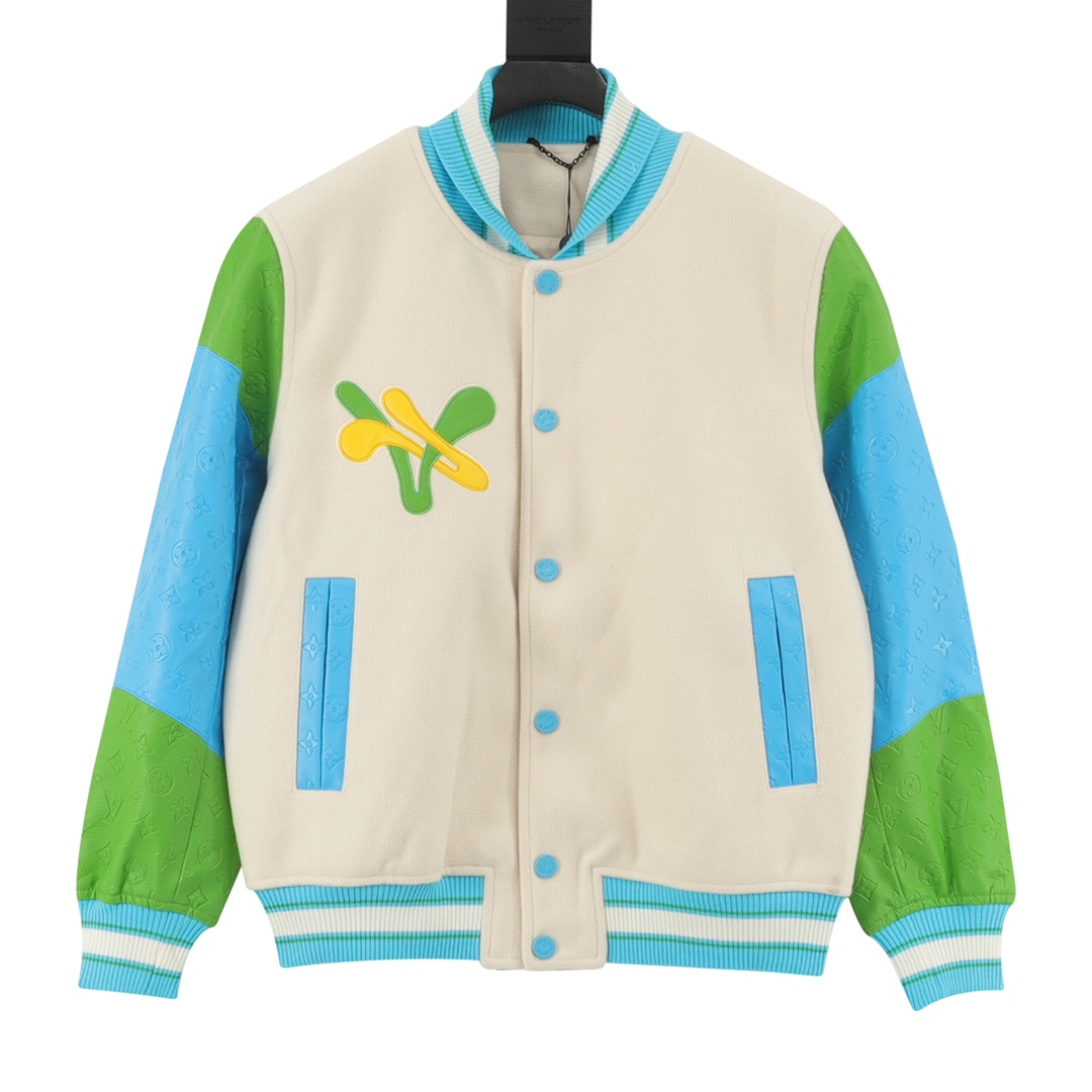 Duck towel embroidered sleeve monogram embossed baseball jacket