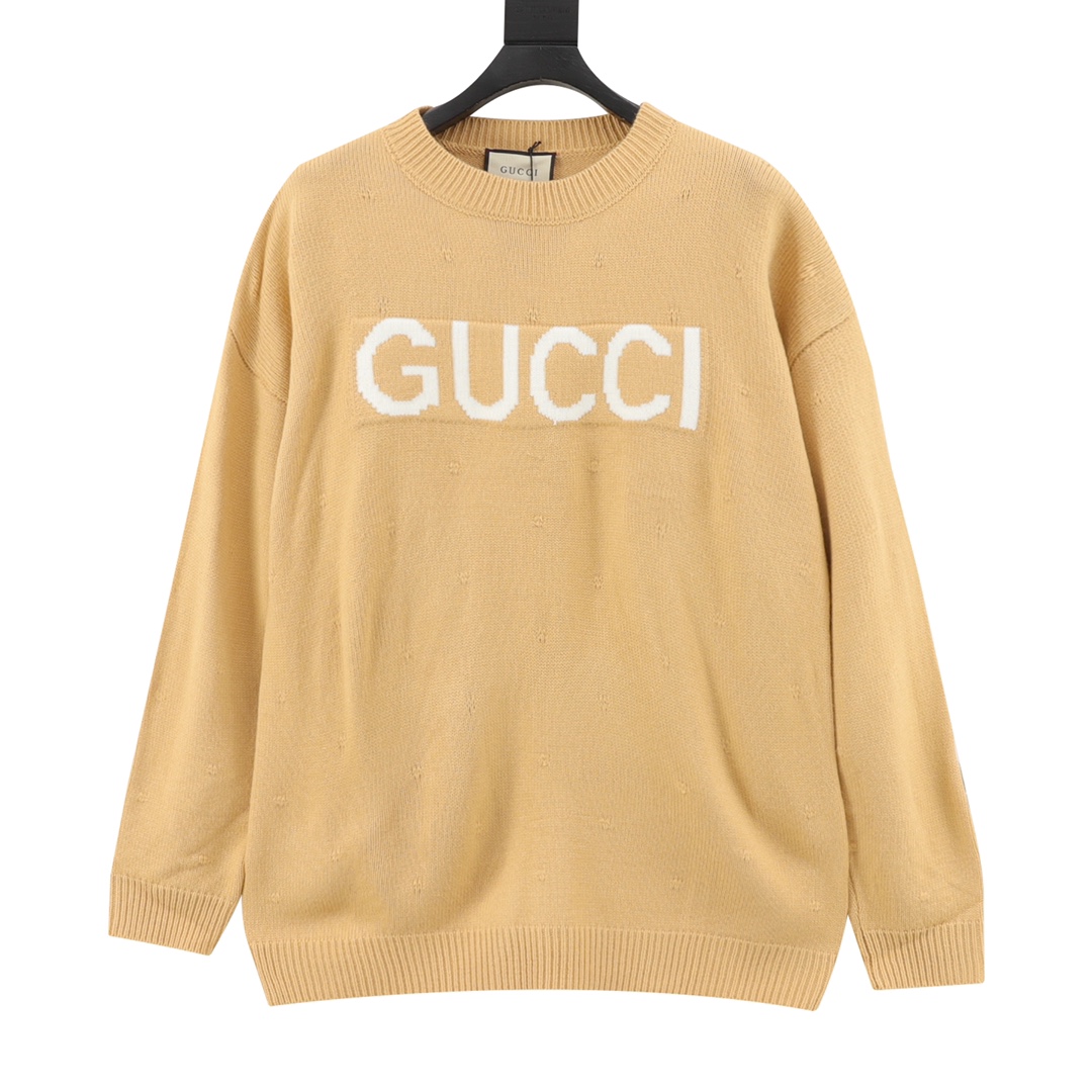 Heavy polka dot and logo jacquard round-neck sweater