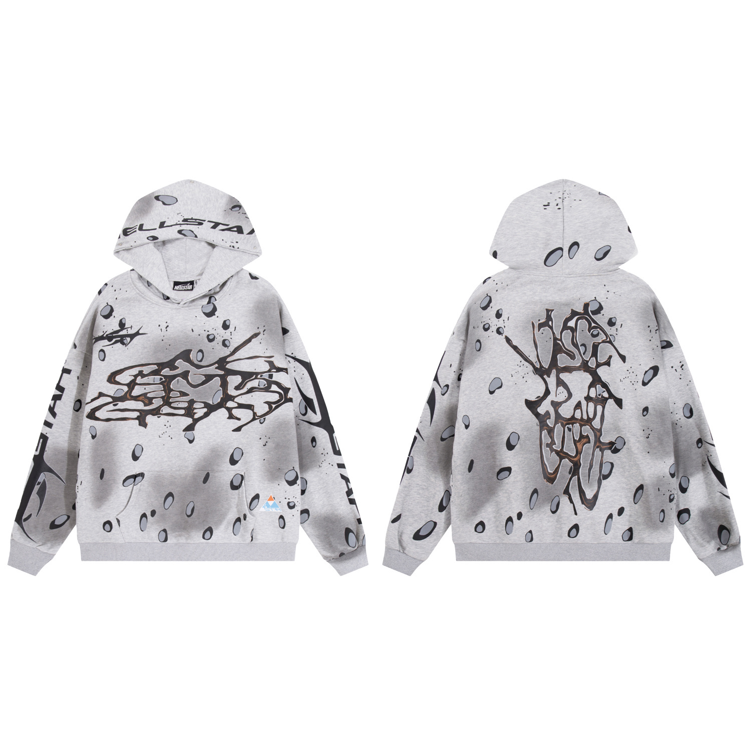 Design starry-sky patterned distressed wash grey and a jet-black distressed hoodie