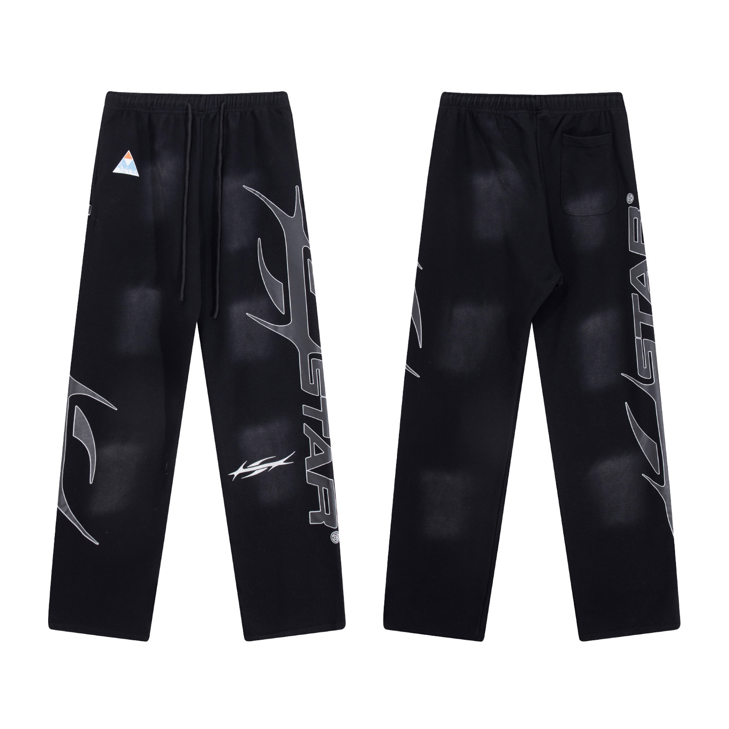 Washing water black striped straight-leg long pants and shorts