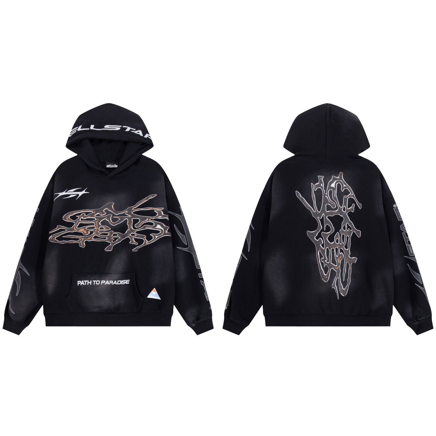 Washed black spray monkey distressed hoodie