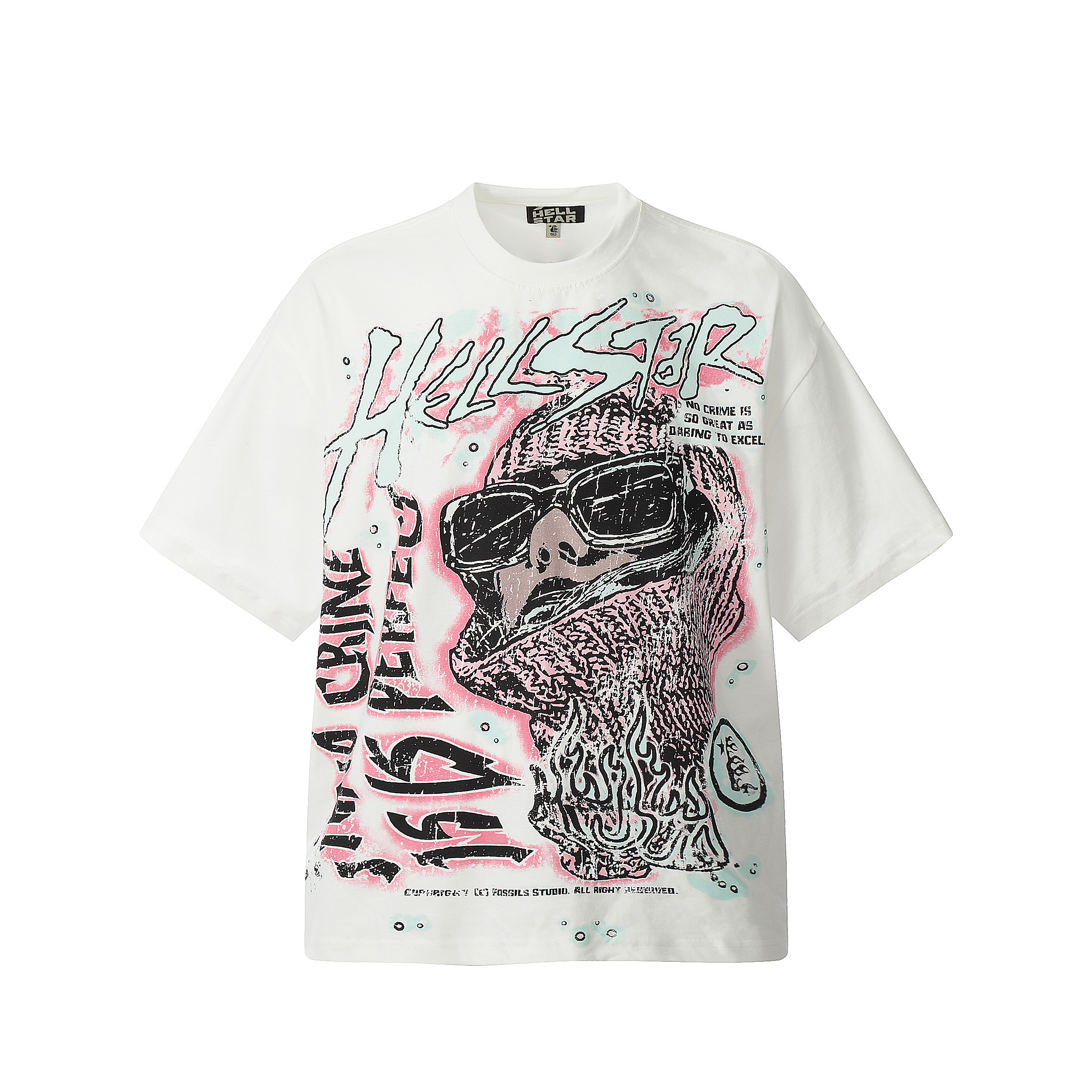 Full print flame sunglasses short sleeve cotton T-shirt