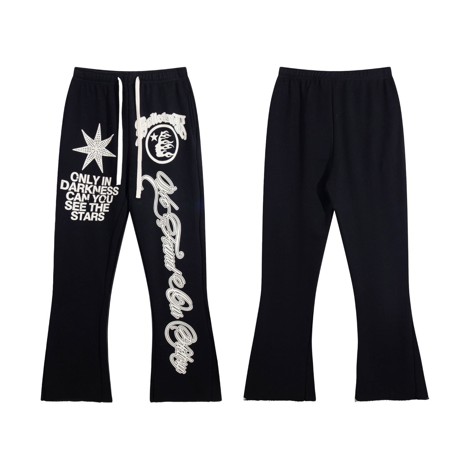 Old print logo black wide-leg casual pants