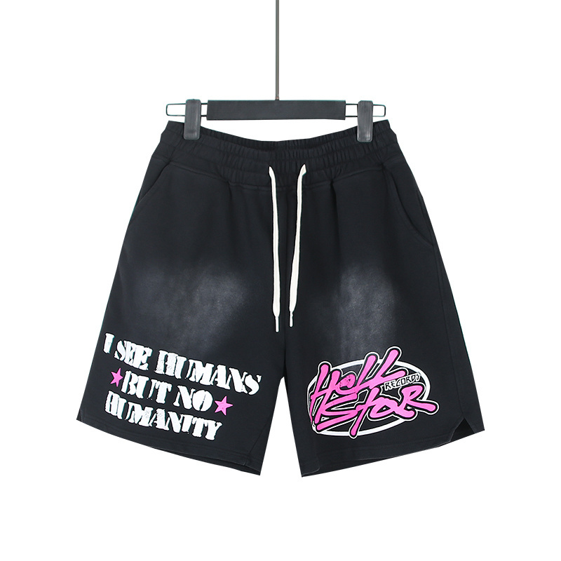 Washed Worn-out letter print cotton shorts