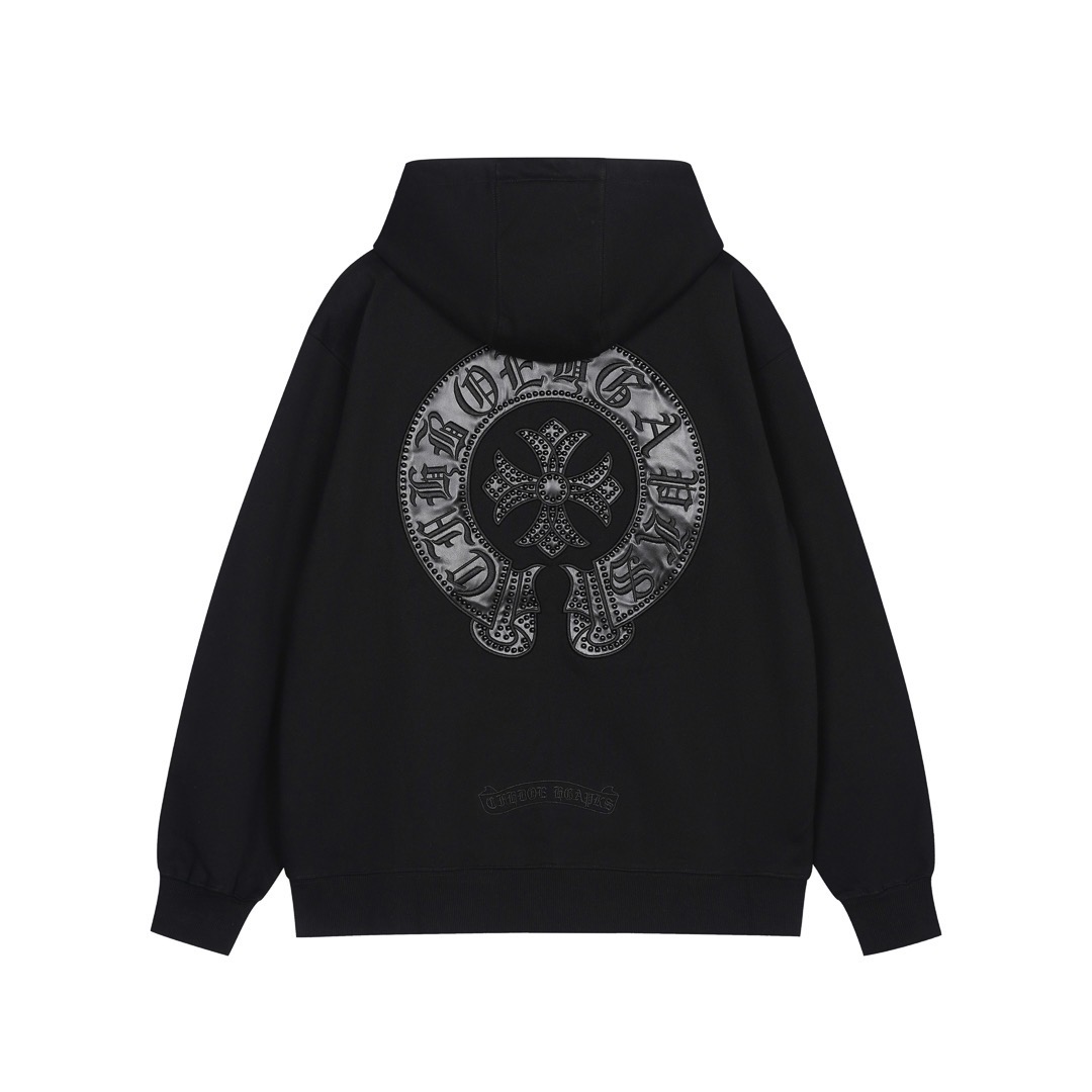 1:1 Washed water burn-out flower applique rhinestone 3D stereo hoodie