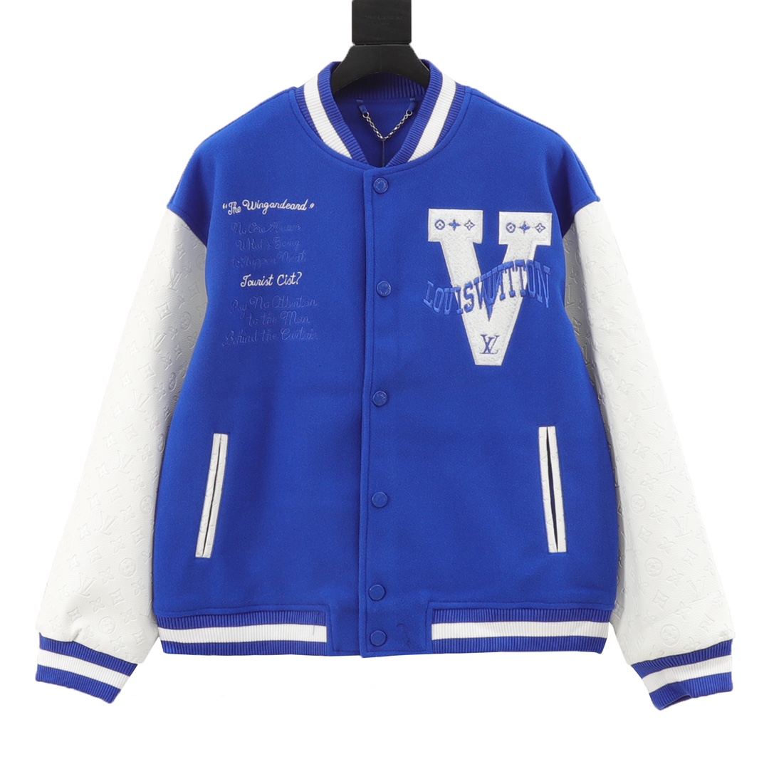 V-letter embroidered patchwork baseball jacket coat