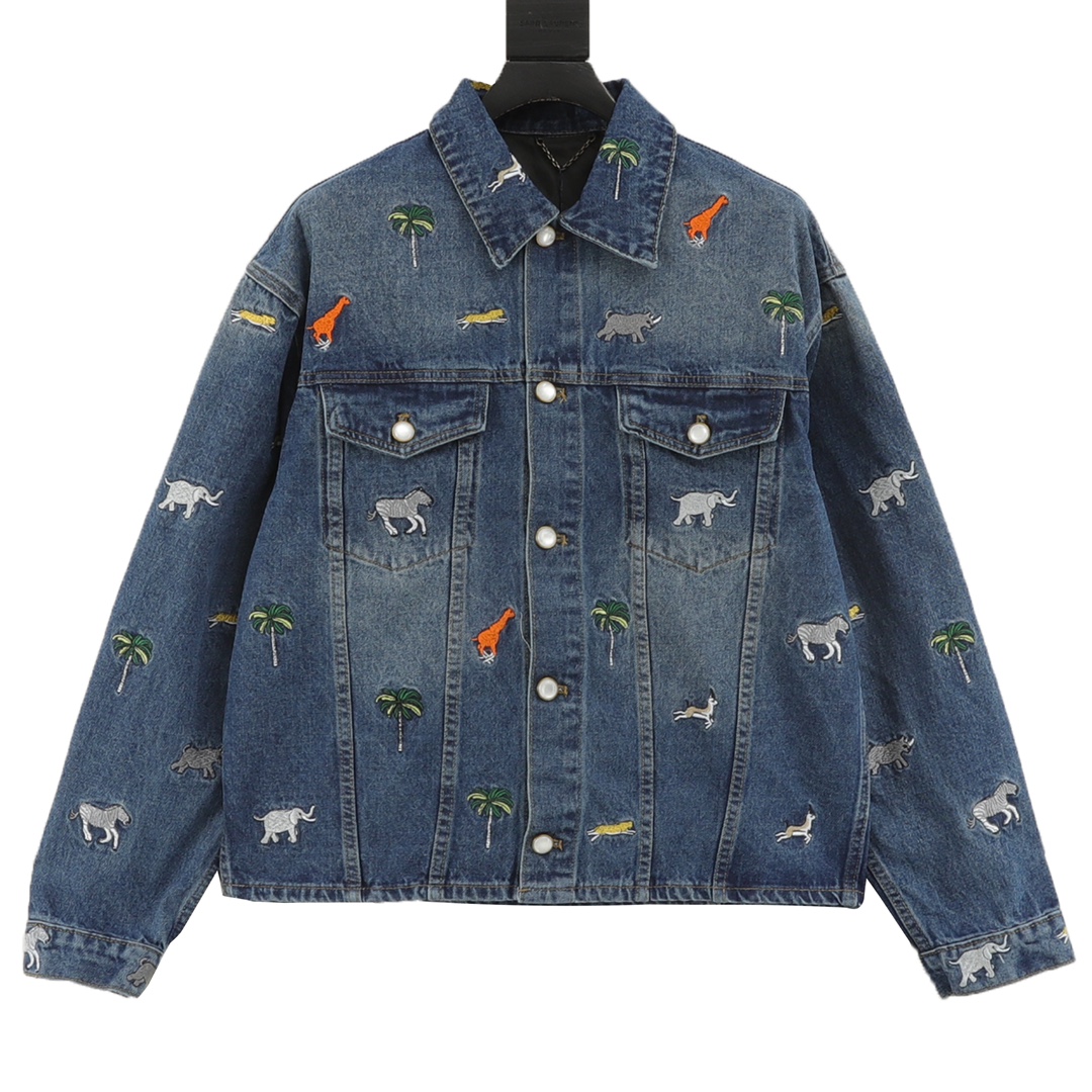Animal-embroidered denim jacket